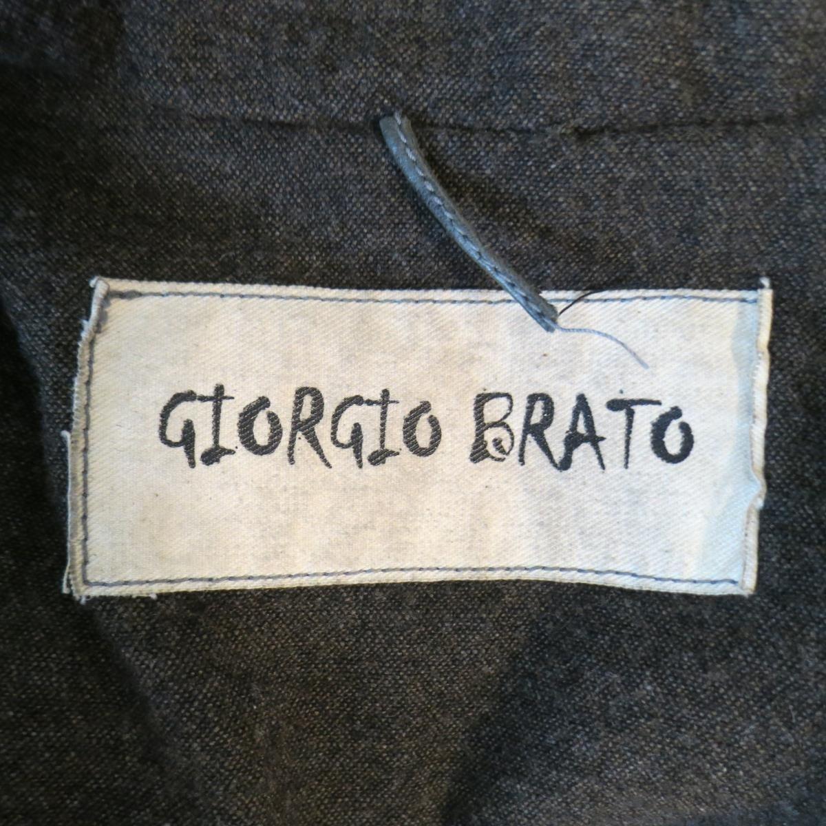 GIORGIO BRATO 38 Taupe Distressed Leather & Silk High Collar Jacket 7
