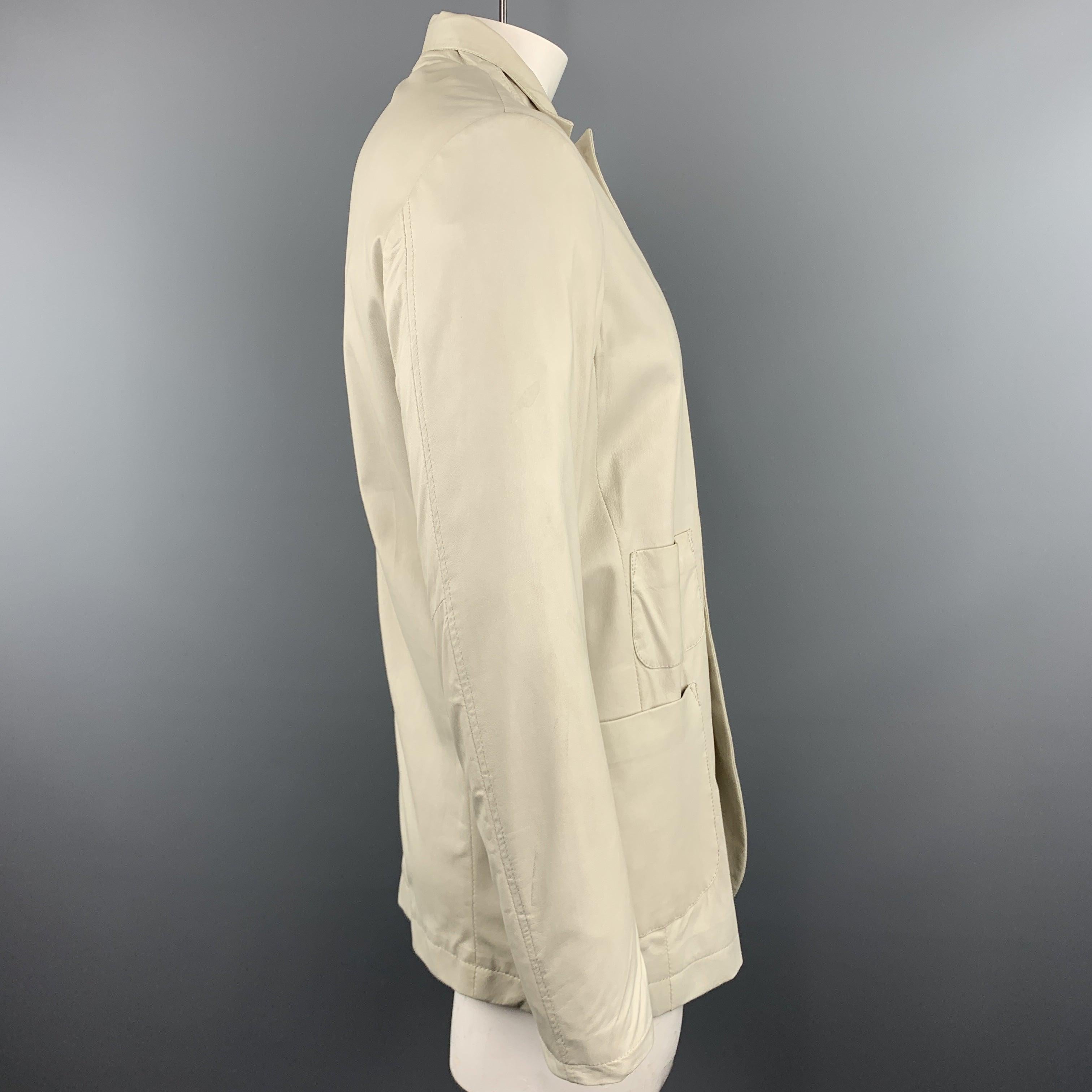 GIORGIO BRATO 42 Ivory Soft Leather Patch Pocket Tab Collar Jacket For Sale 4