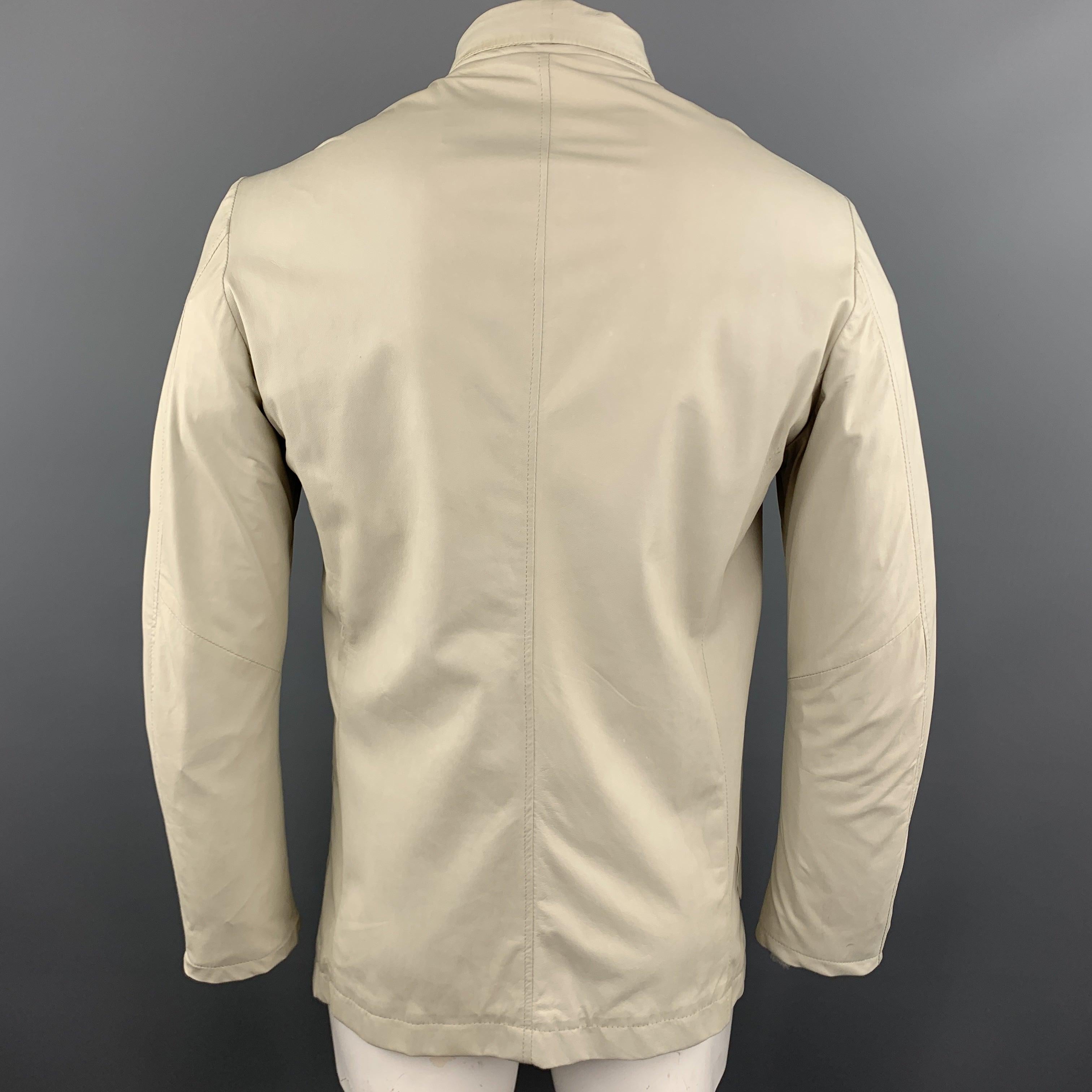 GIORGIO BRATO 42 Ivory Soft Leather Patch Pocket Tab Collar Jacket For Sale 5