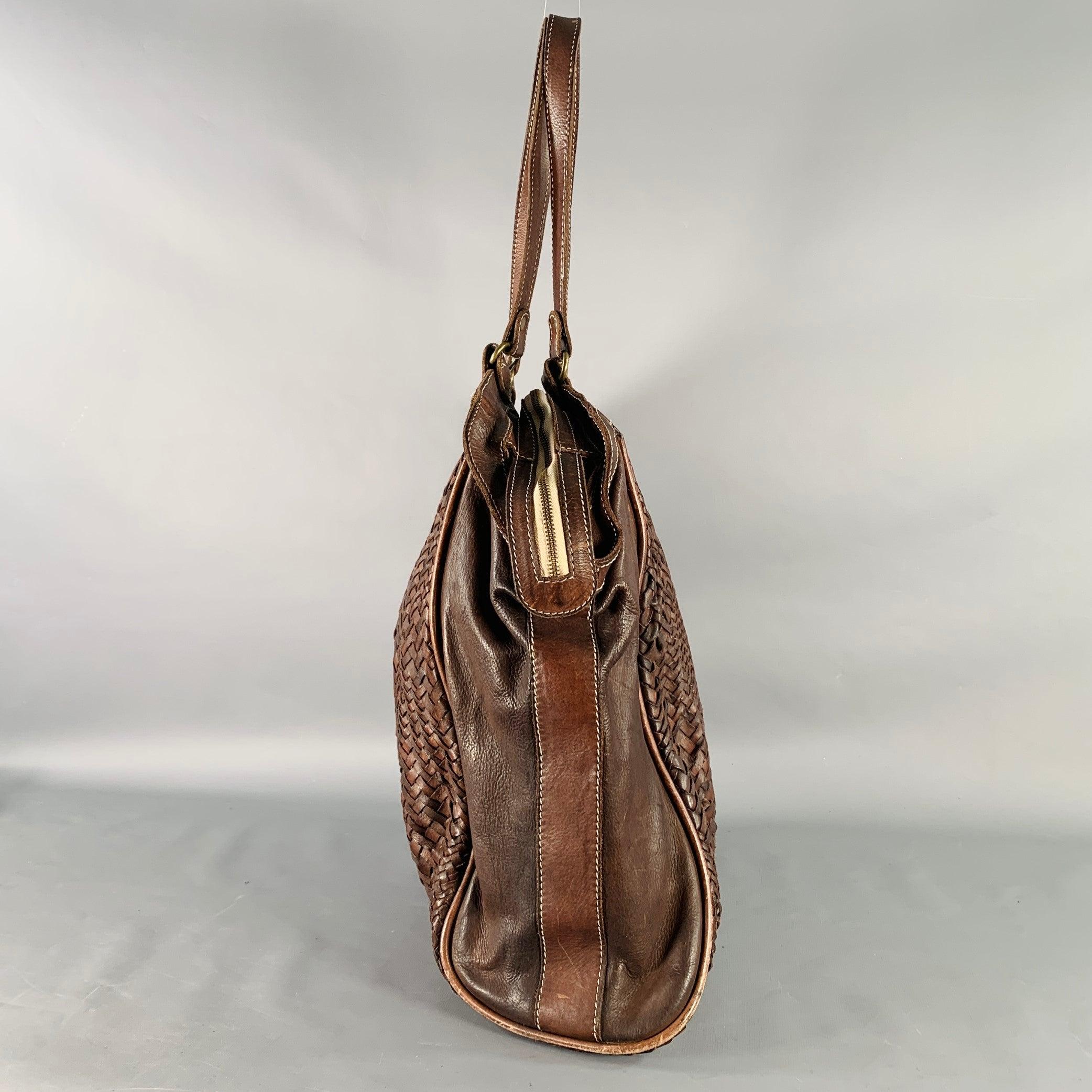 Men's GIORGIO BRATO Brown Woven Leather Tote Handbag For Sale