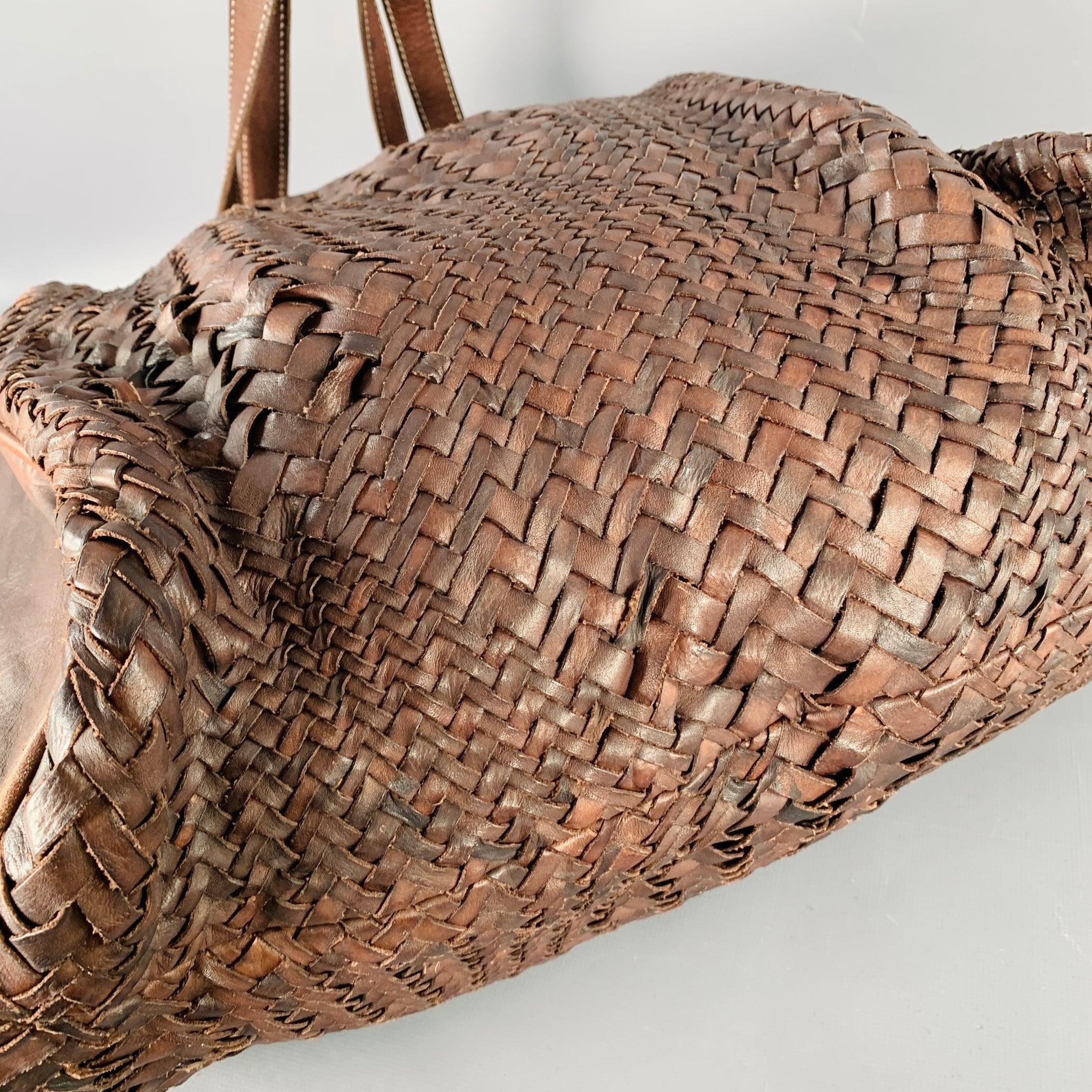 GIORGIO BRATO Brown Woven Leather Tote Handbag For Sale 1