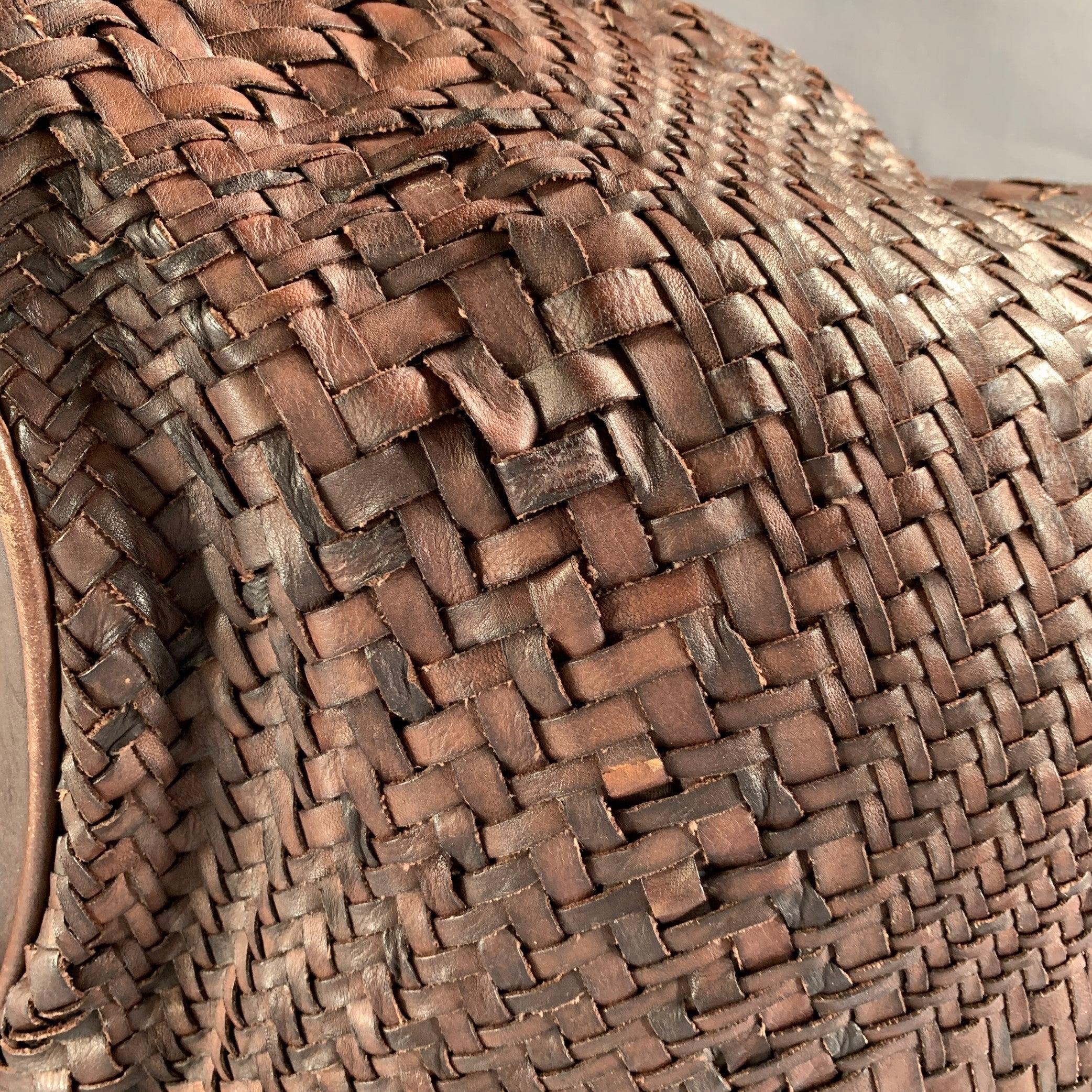 GIORGIO BRATO Brown Woven Leather Tote Handbag For Sale 4