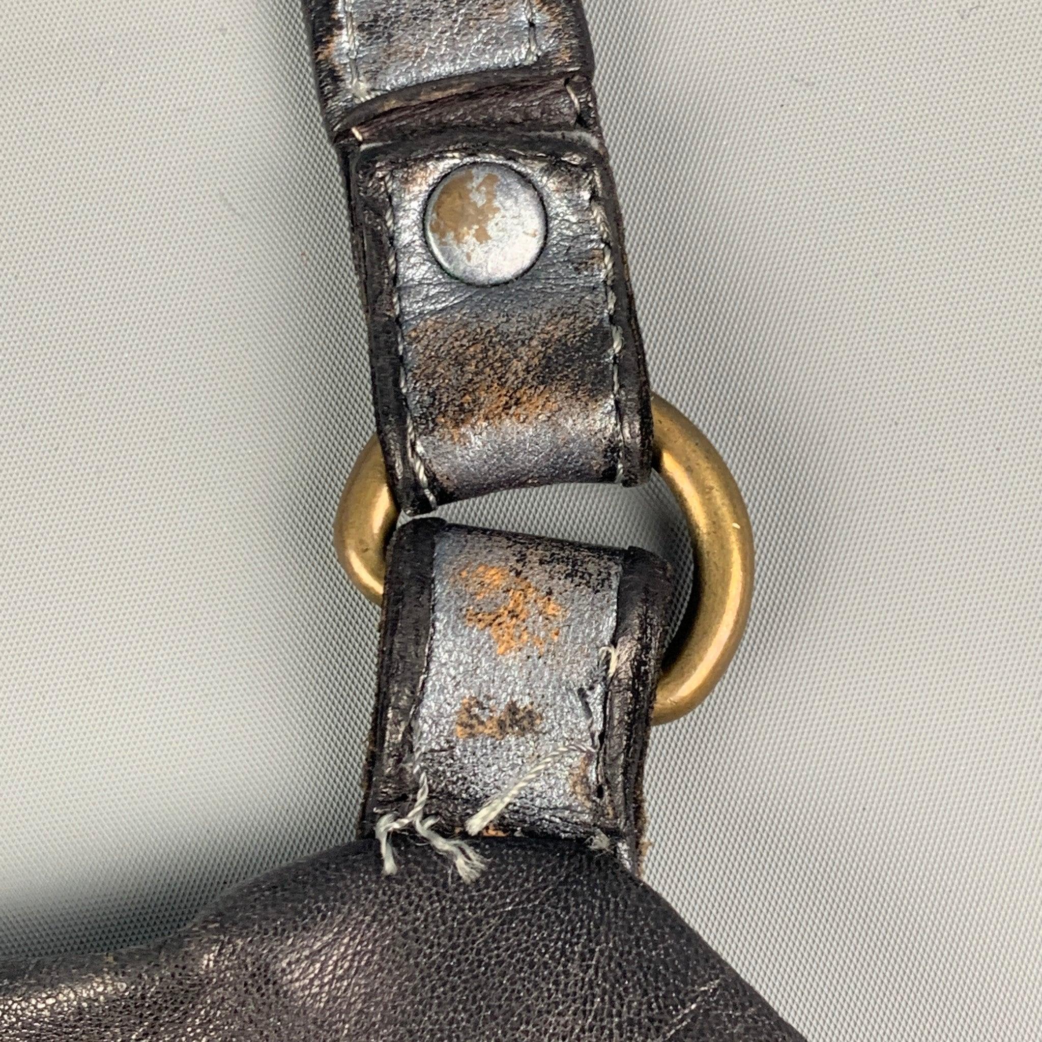GIORGIO BRATO Distressed Gunmetal Metallic Leather Satchel Handbag 6