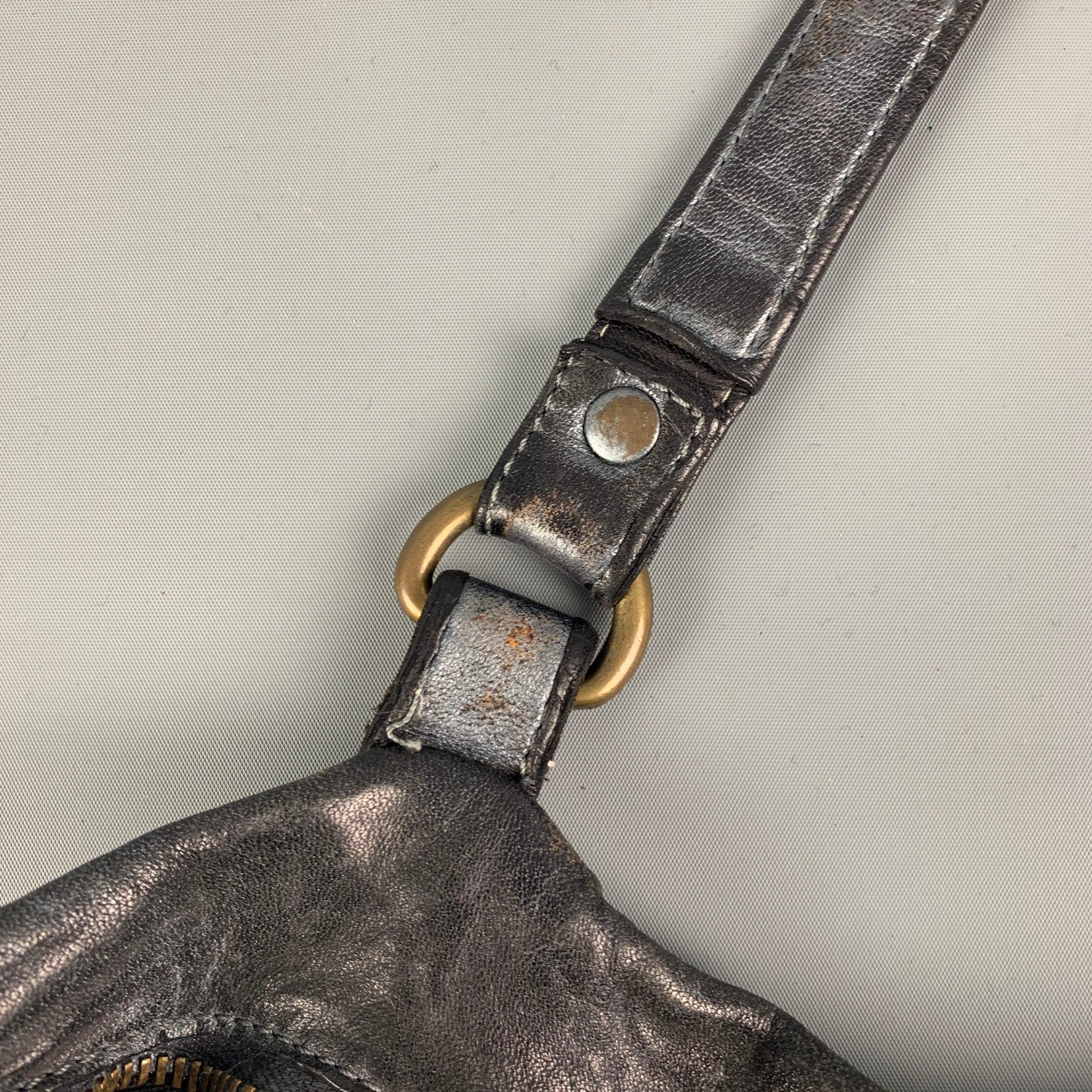GIORGIO BRATO Distressed Gunmetal Metallic Leather Satchel Handbag 7