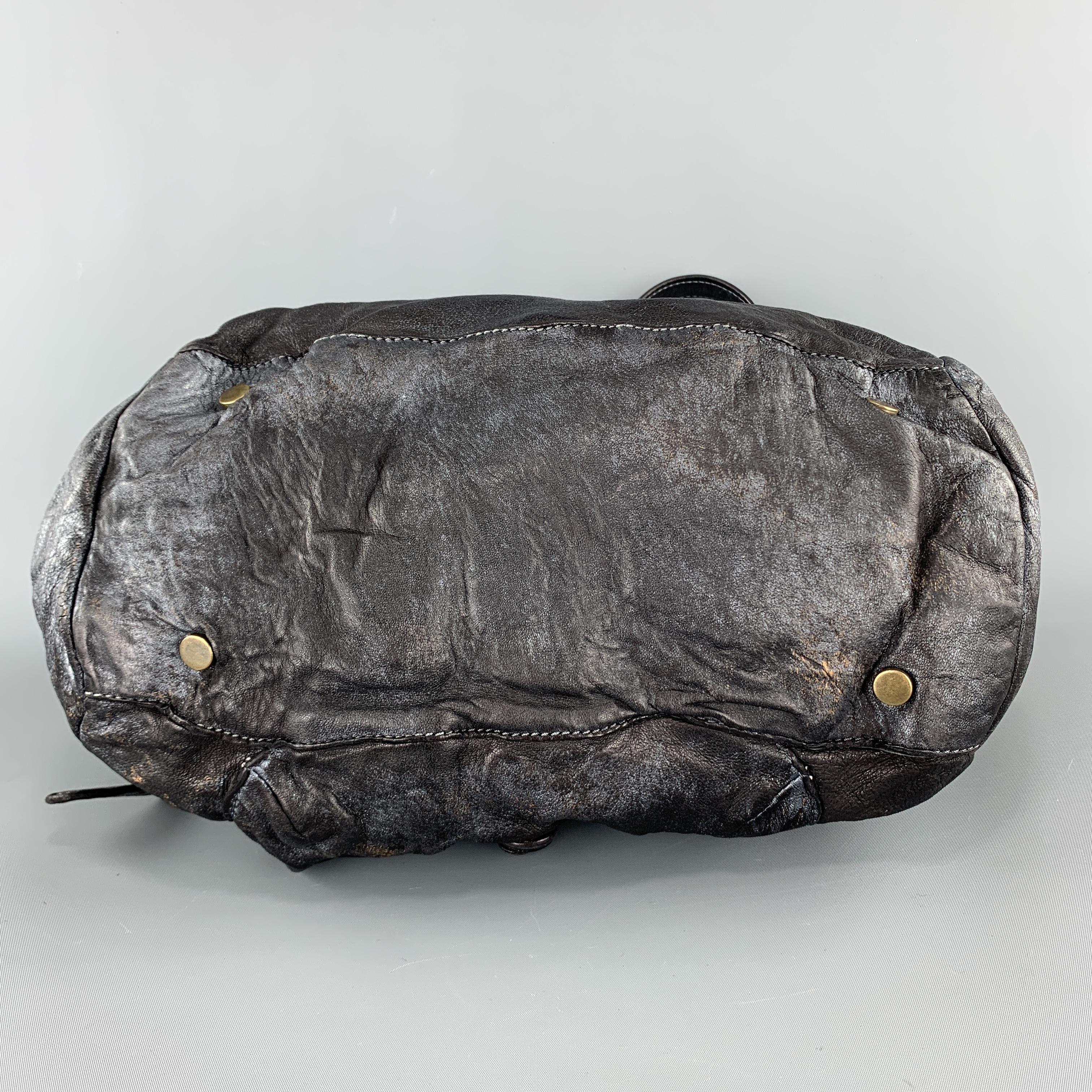 GIORGIO BRATO Distressed Gunmetal Metallic Leder Umhängetasche 2