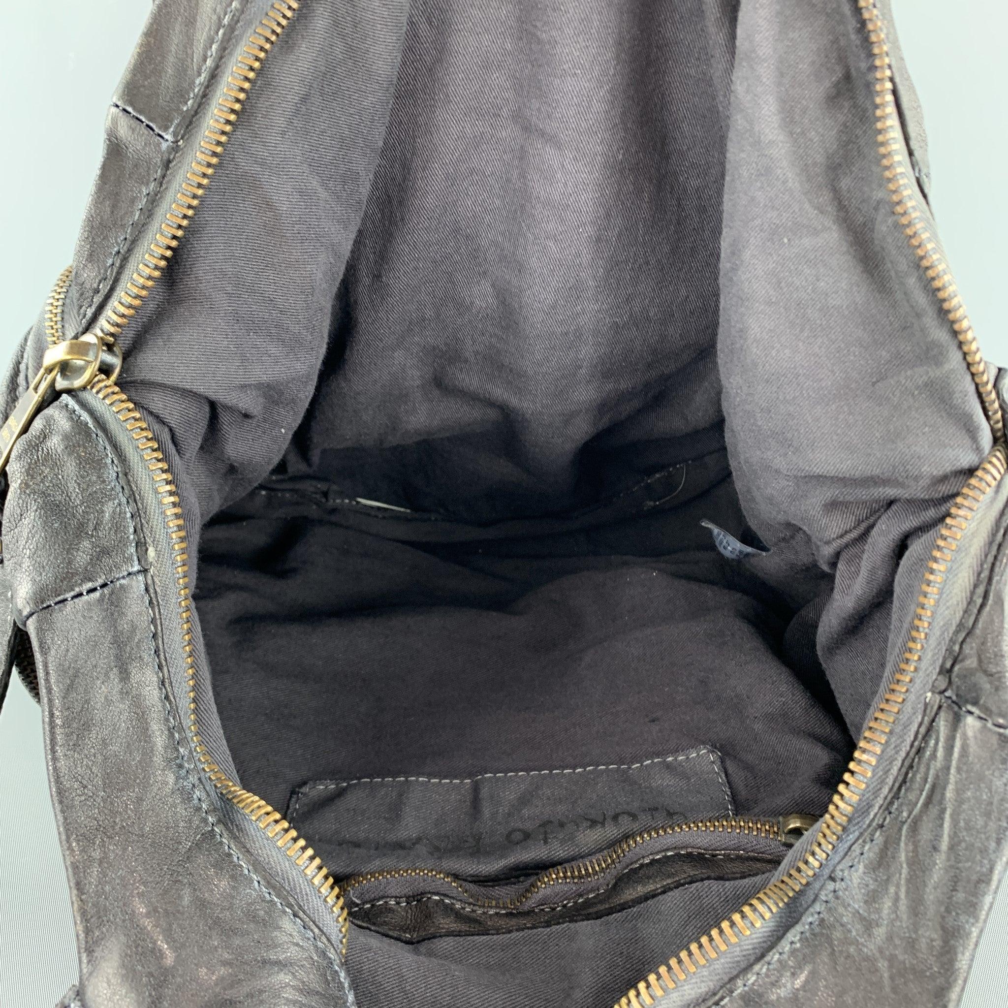 GIORGIO BRATO Distressed Gunmetal Metallic Leather Satchel Handbag 3