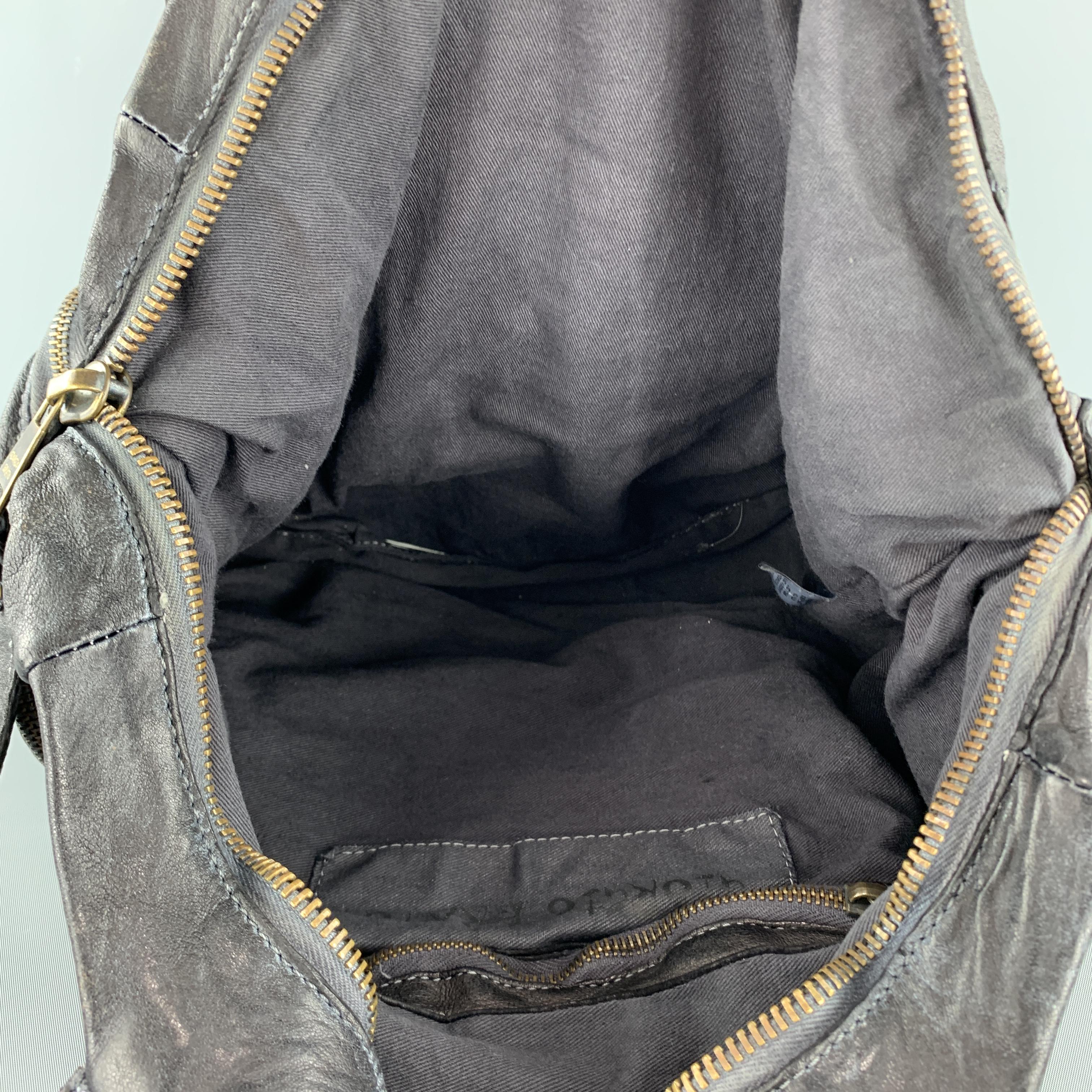 Women's GIORGIO BRATO Distressed Gunmetal Metallic Leather Satchel Handbag