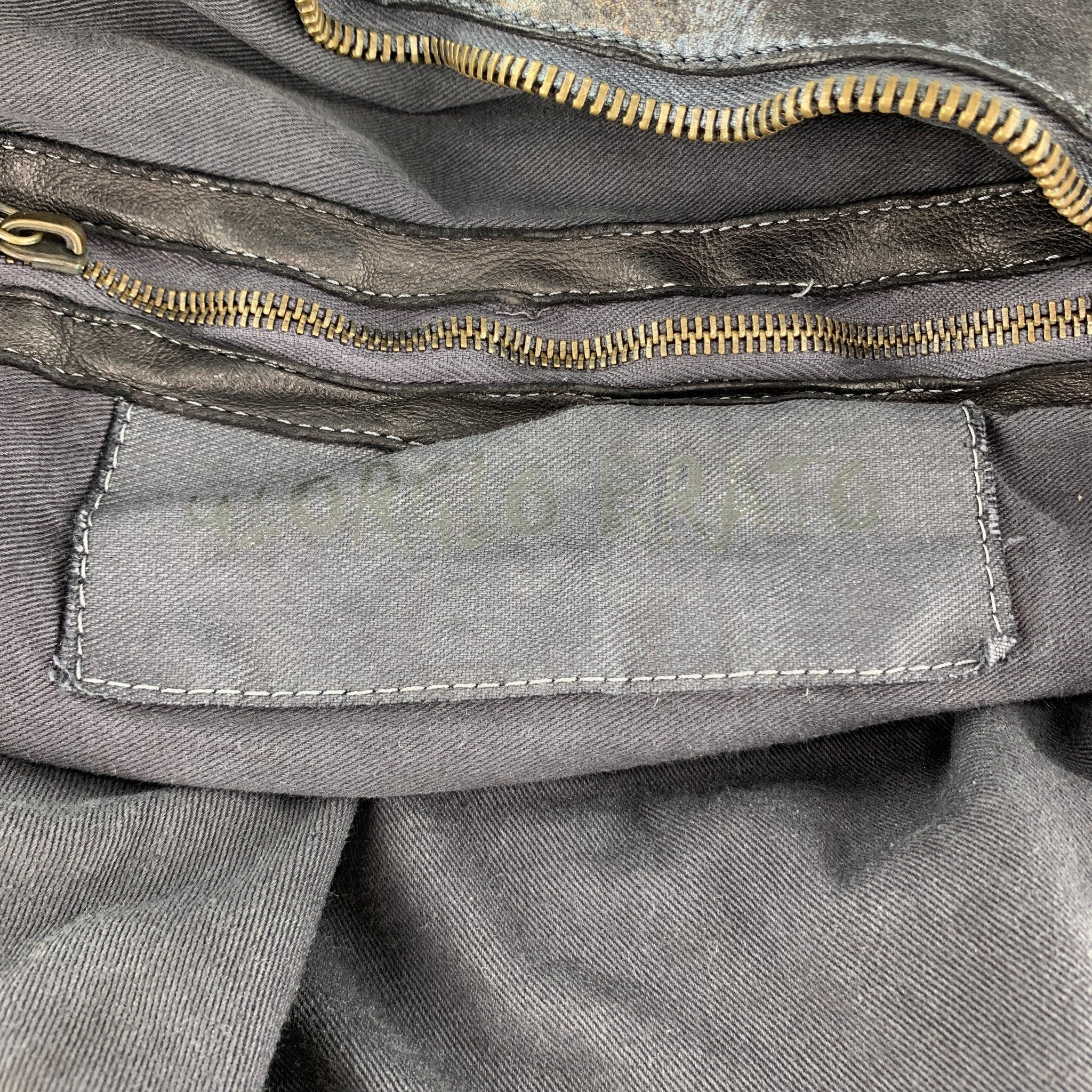 GIORGIO BRATO Distressed Gunmetal Metallic Leather Satchel Handbag 4