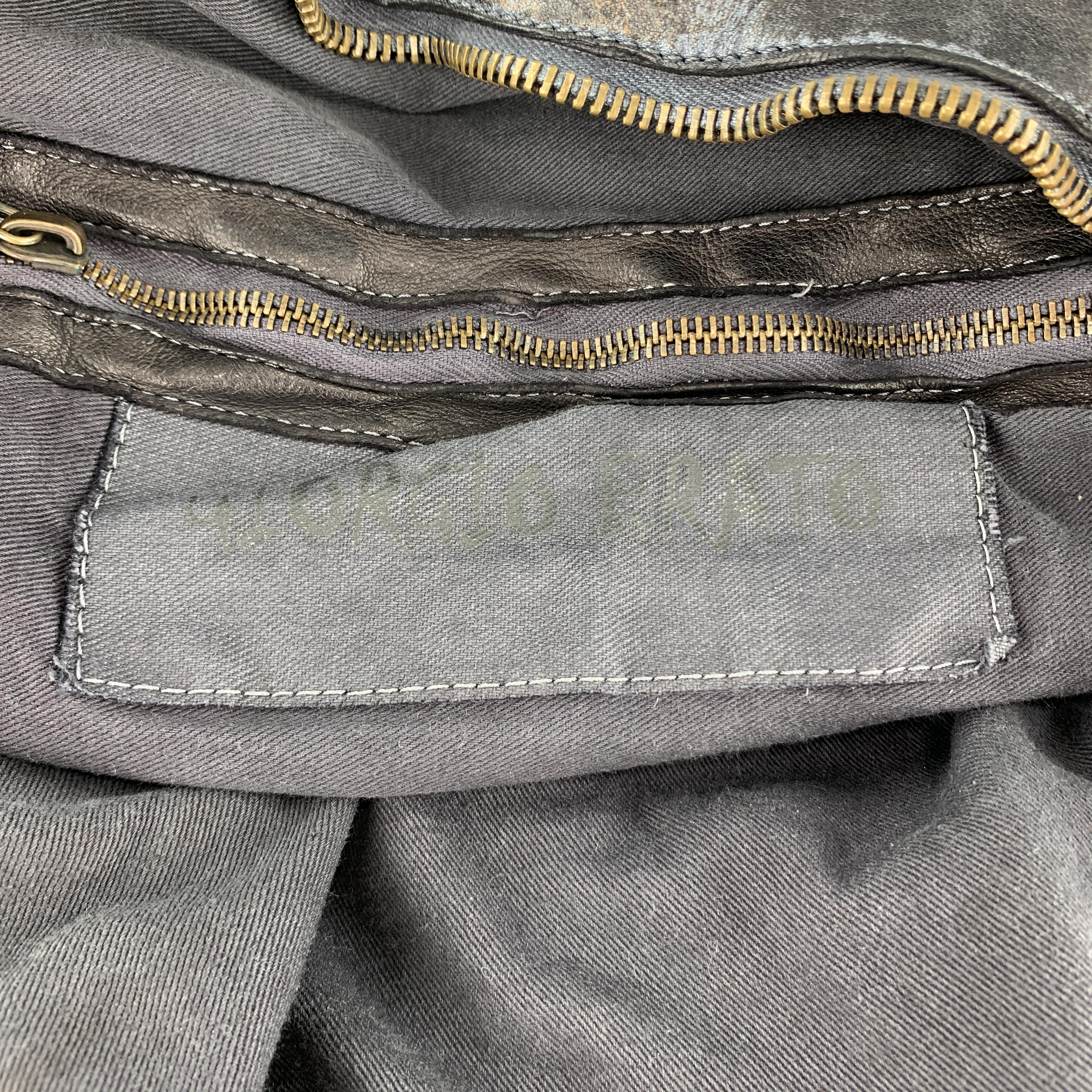 GIORGIO BRATO Distressed Gunmetal Metallic Leather Satchel Handbag 1