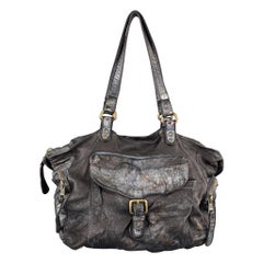 GIORGIO BRATO Bolso satchel de piel metalizada Gunmetal envejecido