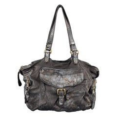 GIORGIO BRATO Distressed Gunmetal Metallic Leder Umhängetasche Handtasche