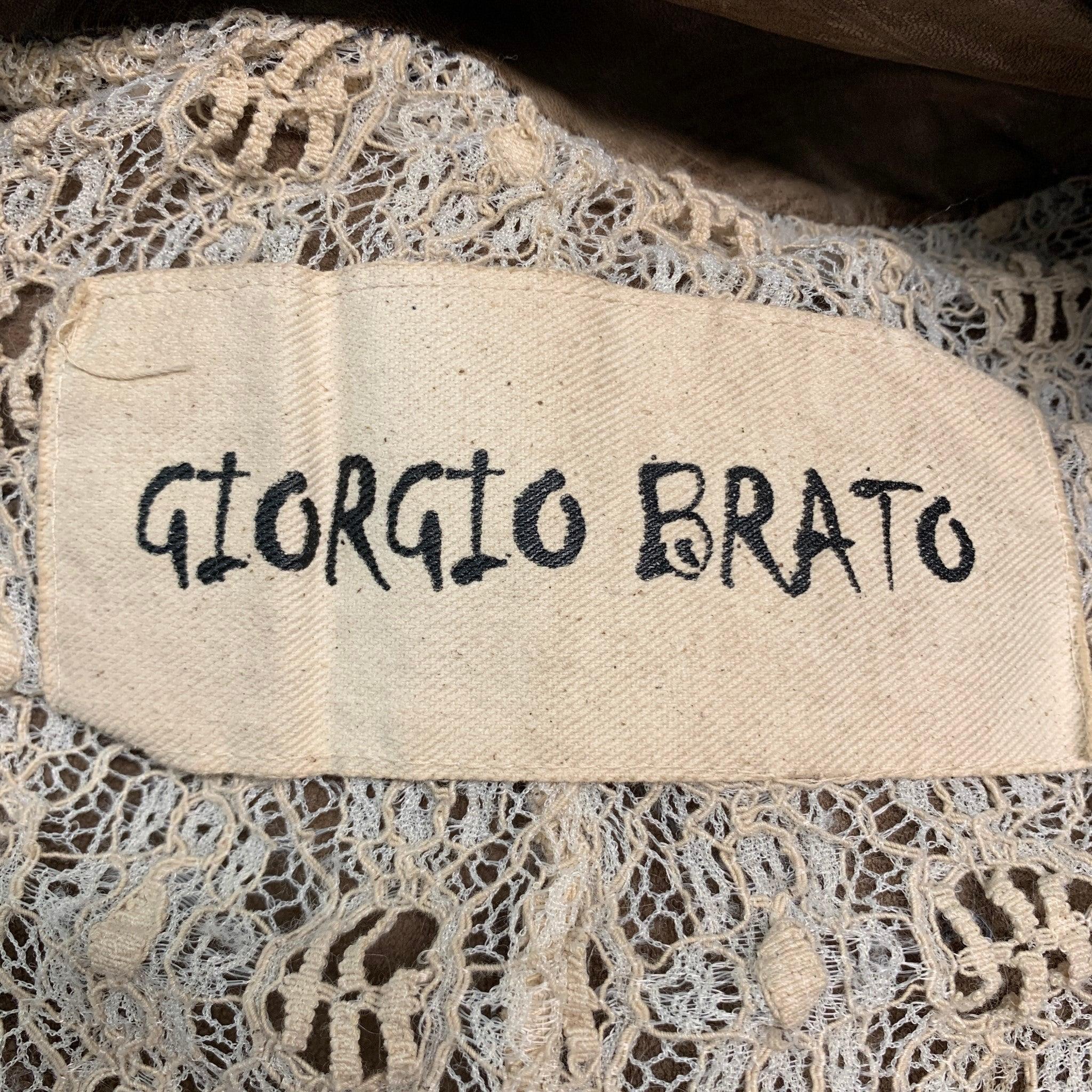 GIORGIO BRATO Size 10 Brown Taupe Leather Distressed Belted Vest For Sale 2