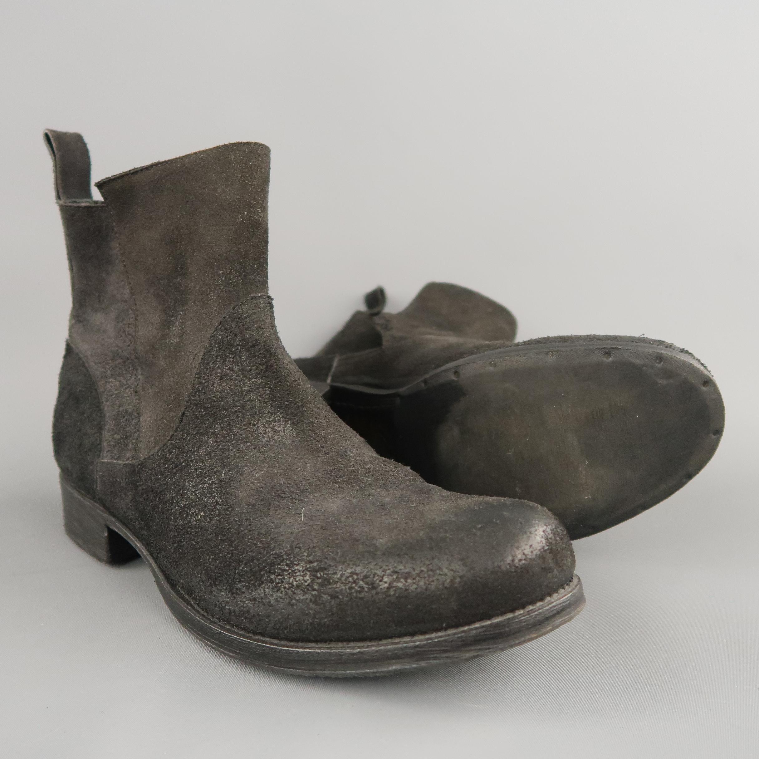 GIORGIO BRATO Size 11 Black Distressed Textured Suede Ankle Boots In Good Condition In San Francisco, CA