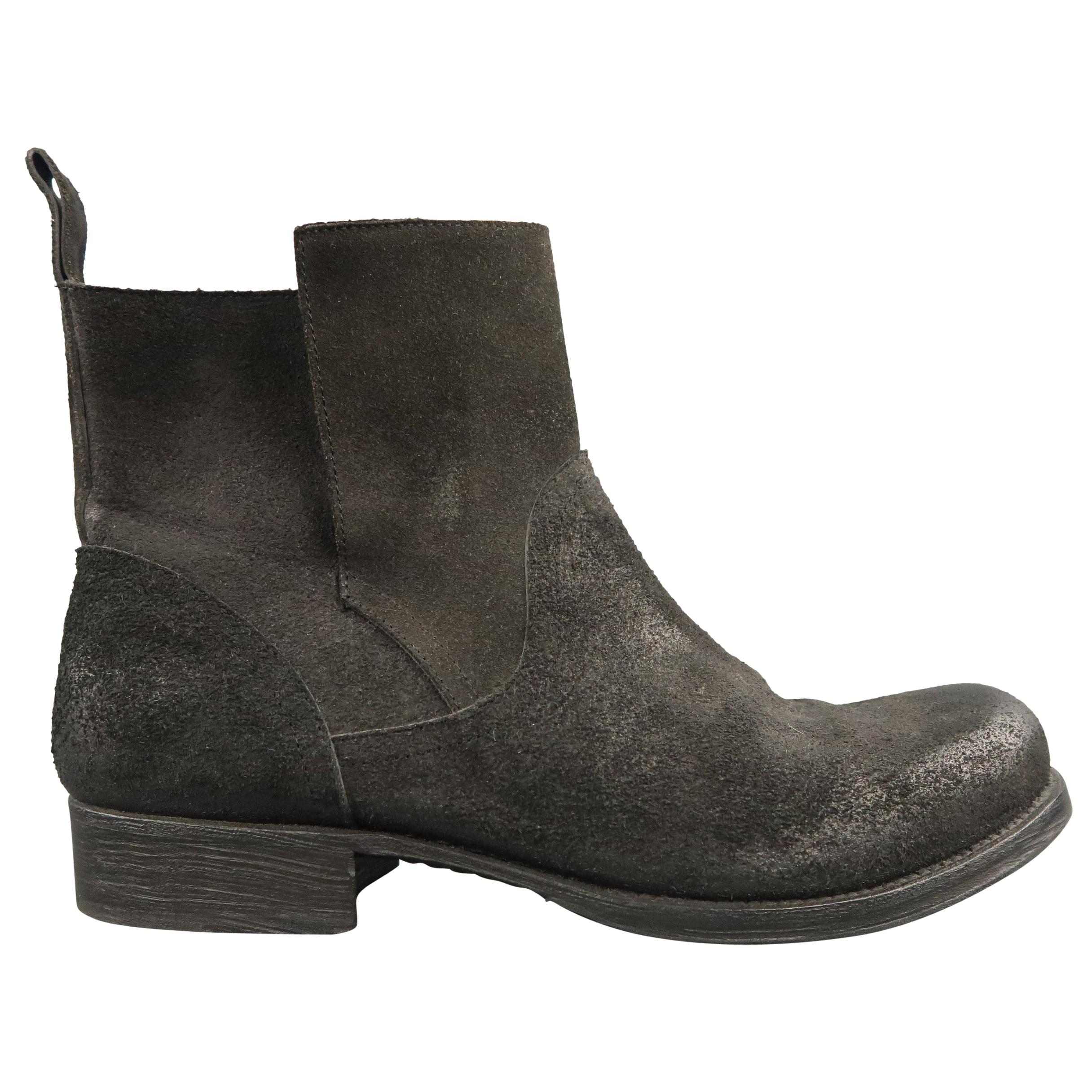 GIORGIO BRATO Size 11 Black Distressed Textured Suede Ankle Boots