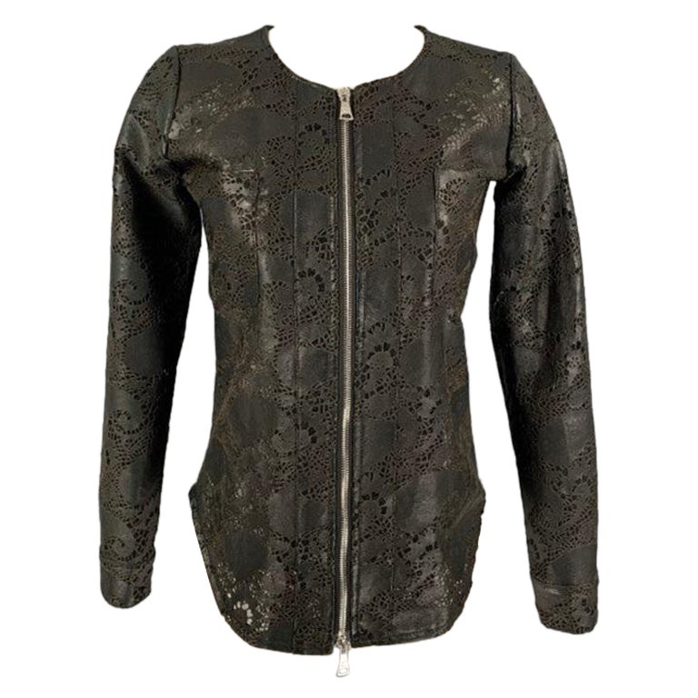 GIORGIO BRATO Größe 4 Schwarz Spitze Perforiert Zip Up Jacke Blazer