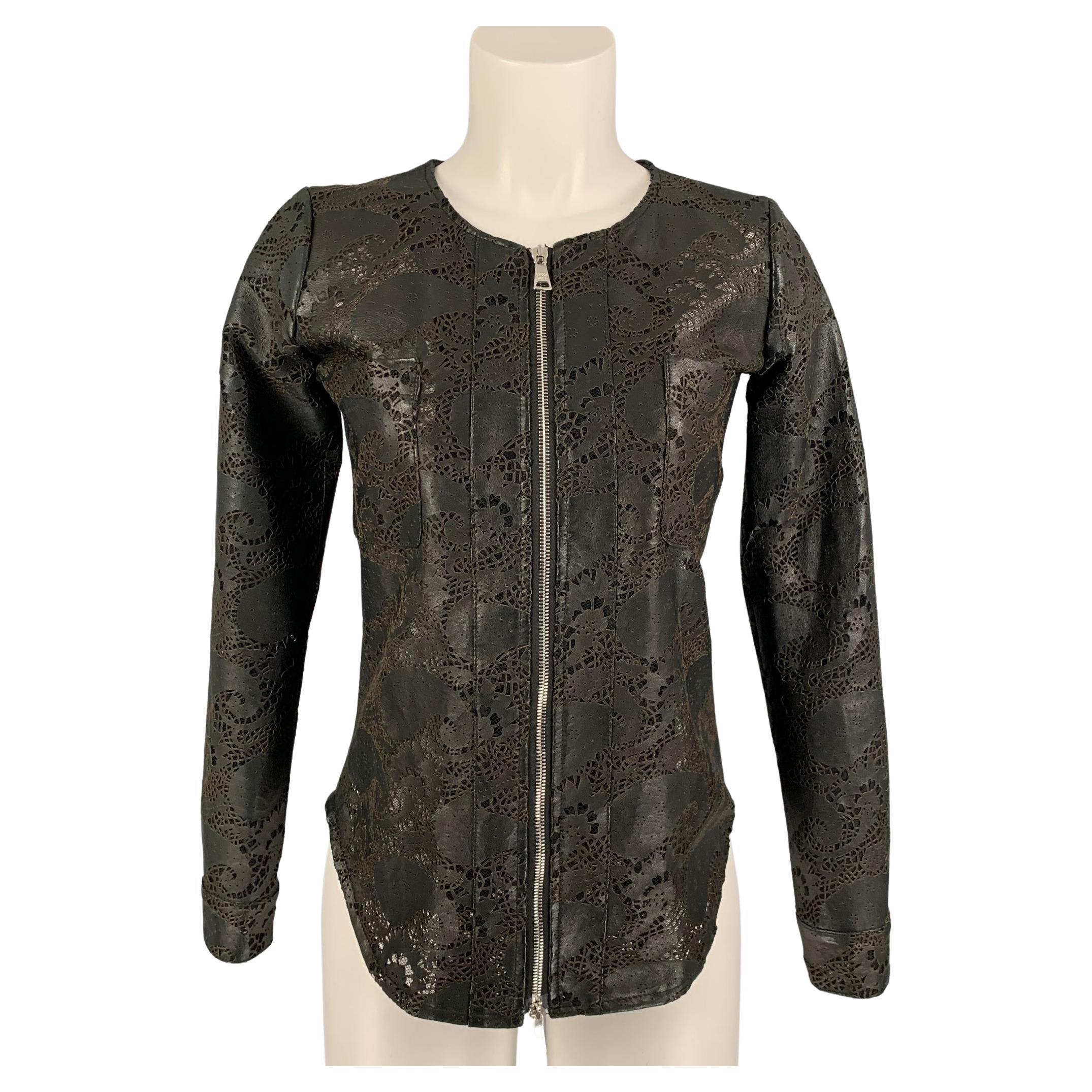 GIORGIO BRATO Size 4 Black Lace Perforated Zip Up Jacket Blazer