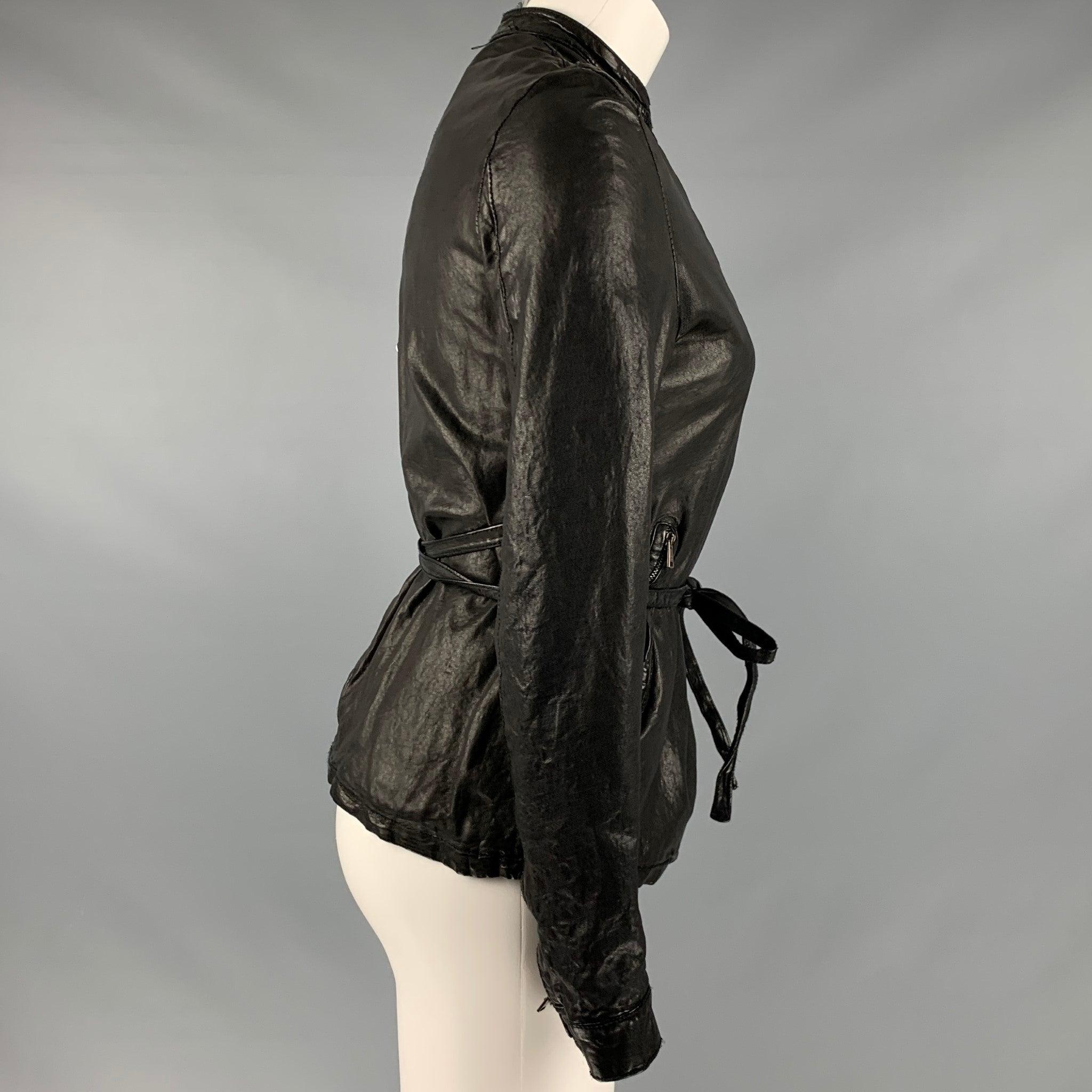 GIORGIO BRATO Size 4 Black Leather Button Up Jacket In Good Condition For Sale In San Francisco, CA
