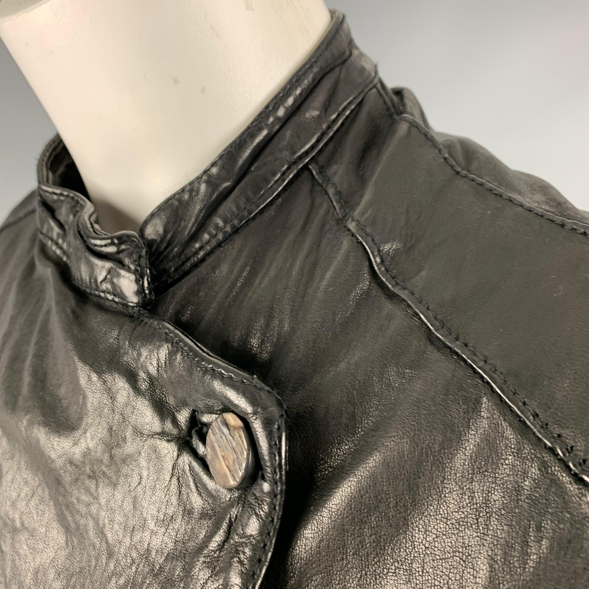 GIORGIO BRATO Size 4 Black Leather Button Up Jacket For Sale 3
