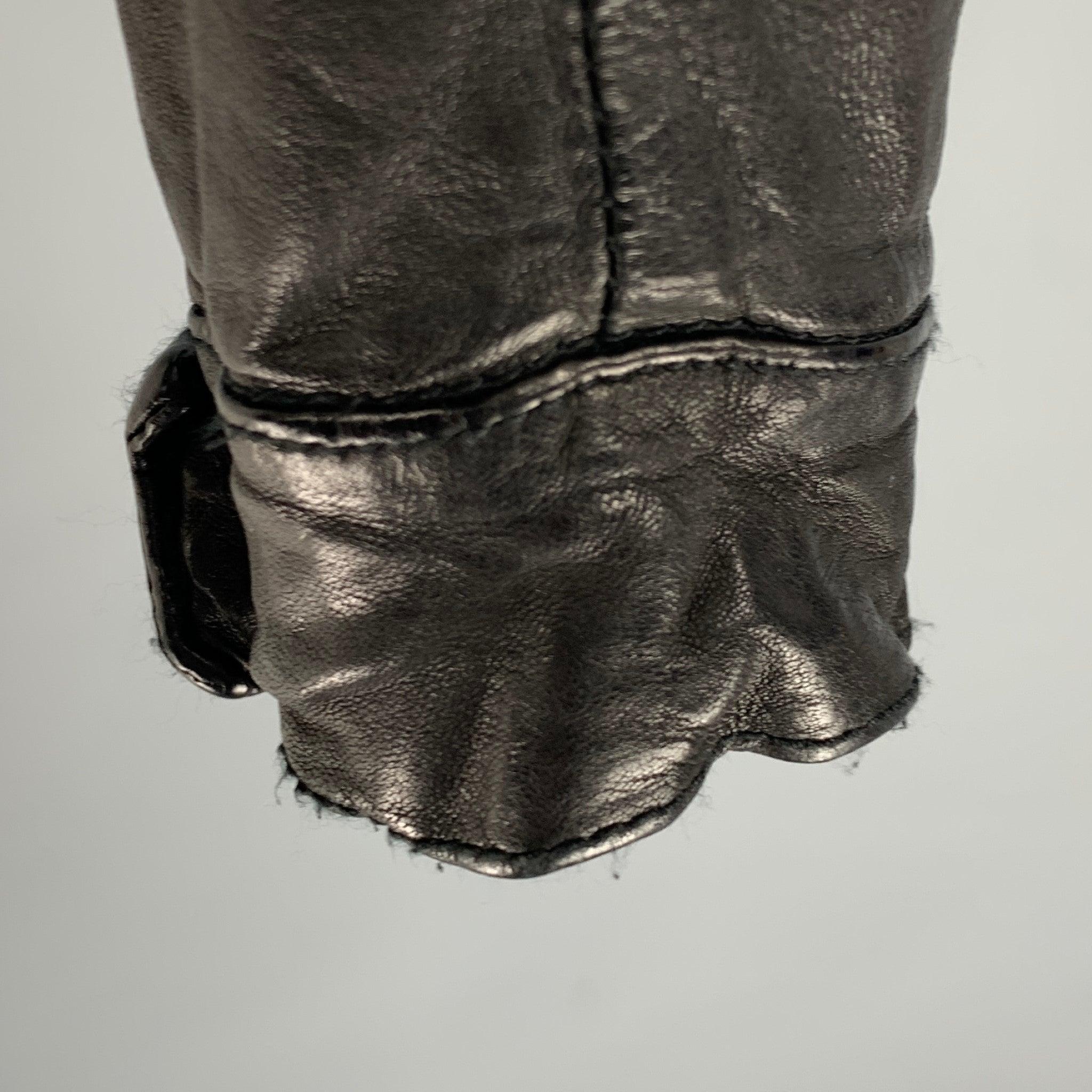 GIORGIO BRATO Size 4 Black Leather Button Up Jacket For Sale 4