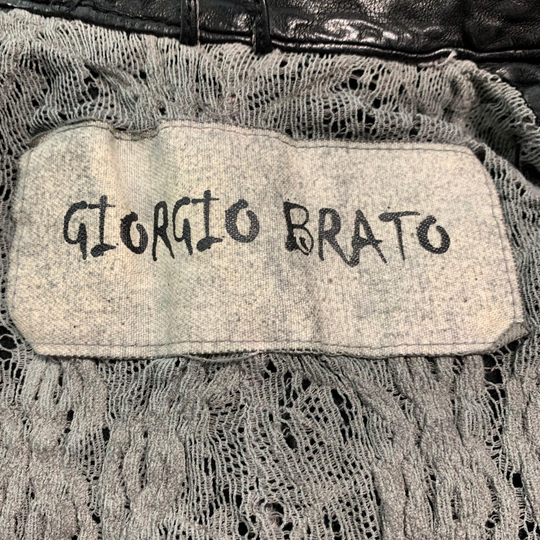 GIORGIO BRATO Size 4 Black Leather Button Up Jacket For Sale 5