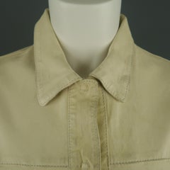 GIORGIO BRATO Size 4 Distressed Cream Leather Collared Jacket