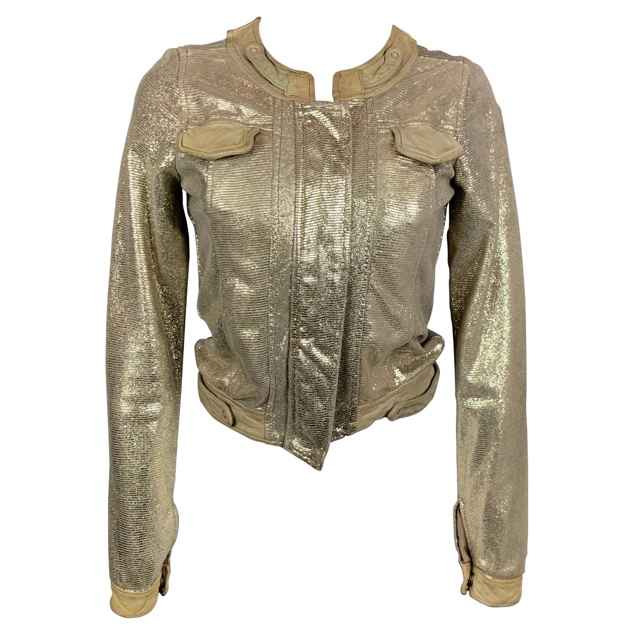 GIORGIO BRATO Size 4 Taupe Metallic Leather Zip Up Jacket