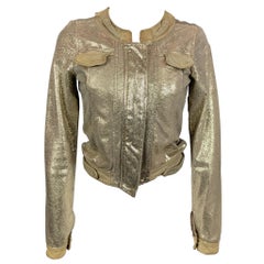 GIORGIO BRATO Größe 4 Graue Metallic-Lederjacke mit Reißverschluss