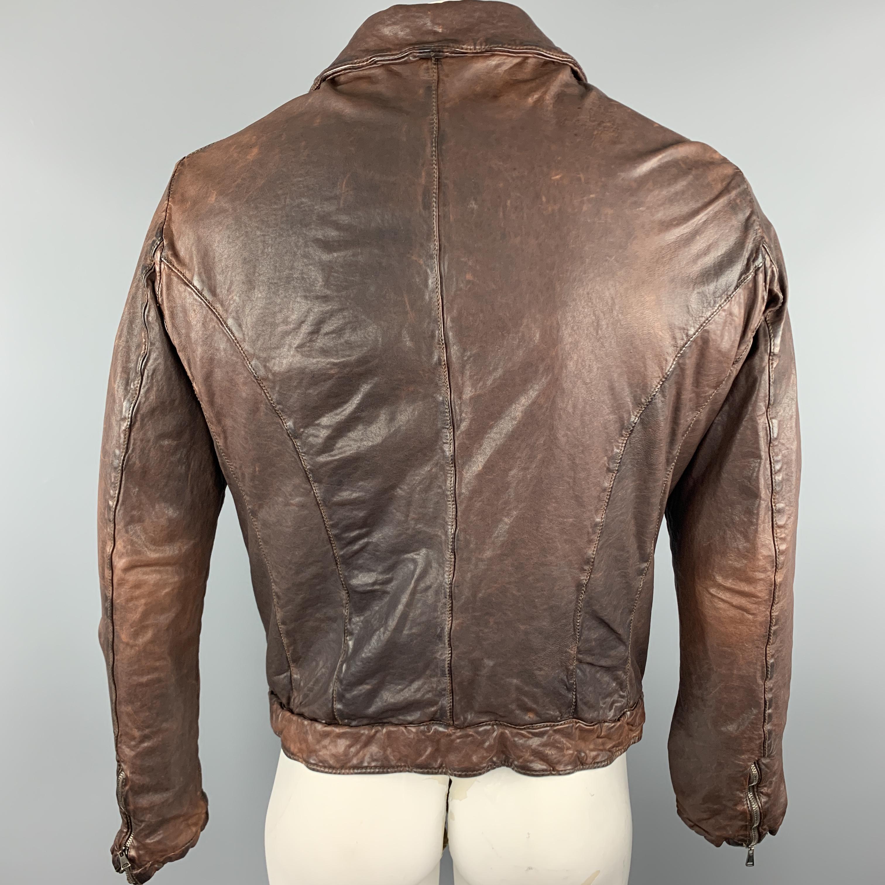 Men's GIORGIO BRATO Size 40 Brown Wrinkled Leather Zip Up Jacket