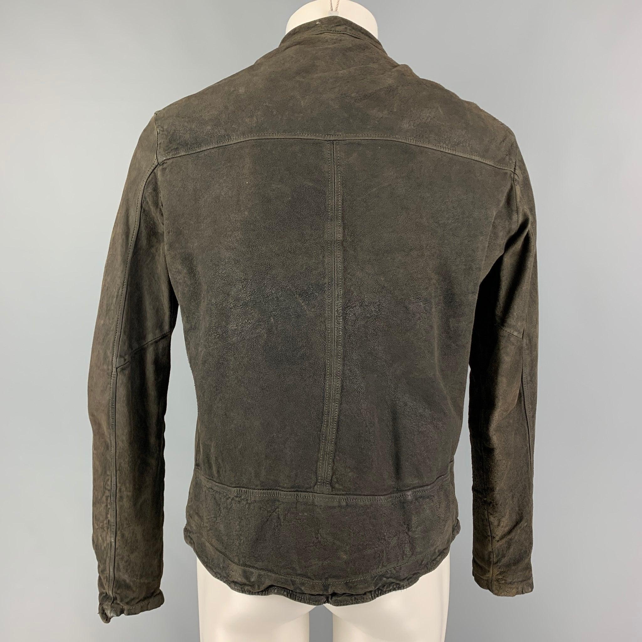 GIORGIO BRATO Size 40 Charcoal Distressed Zip Up Jacket In Good Condition For Sale In San Francisco, CA