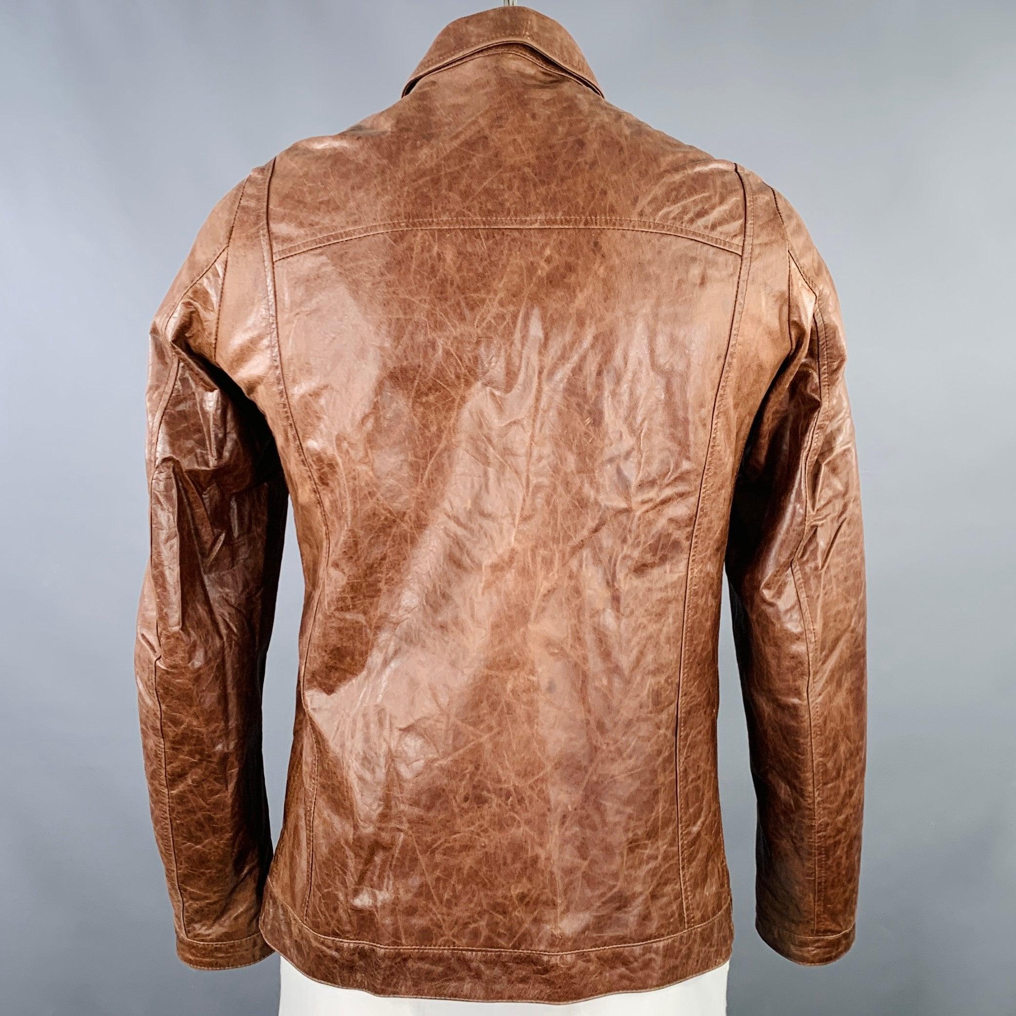 GIORGIO BRATO Size 42 Brown Leather Worker Jacket In Excellent Condition In San Francisco, CA
