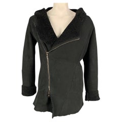 GIORGIO BRATO Size 44 Black Leather Hooded Asymmetrical Coat