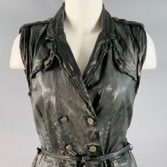 GIORGIO BRATO Chaleco largo con cinturón y doble botonadura de cuero negro talla 6