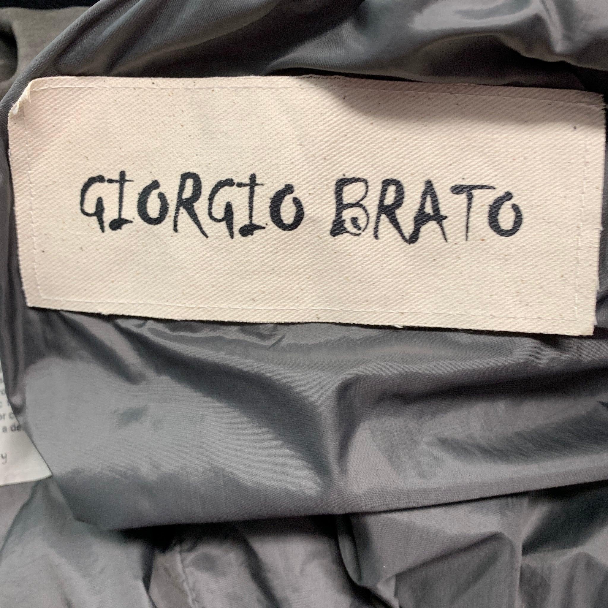 GIORGIO BRATO Size 6 Grey Leather Distressed Zip Up Jacket For Sale 1