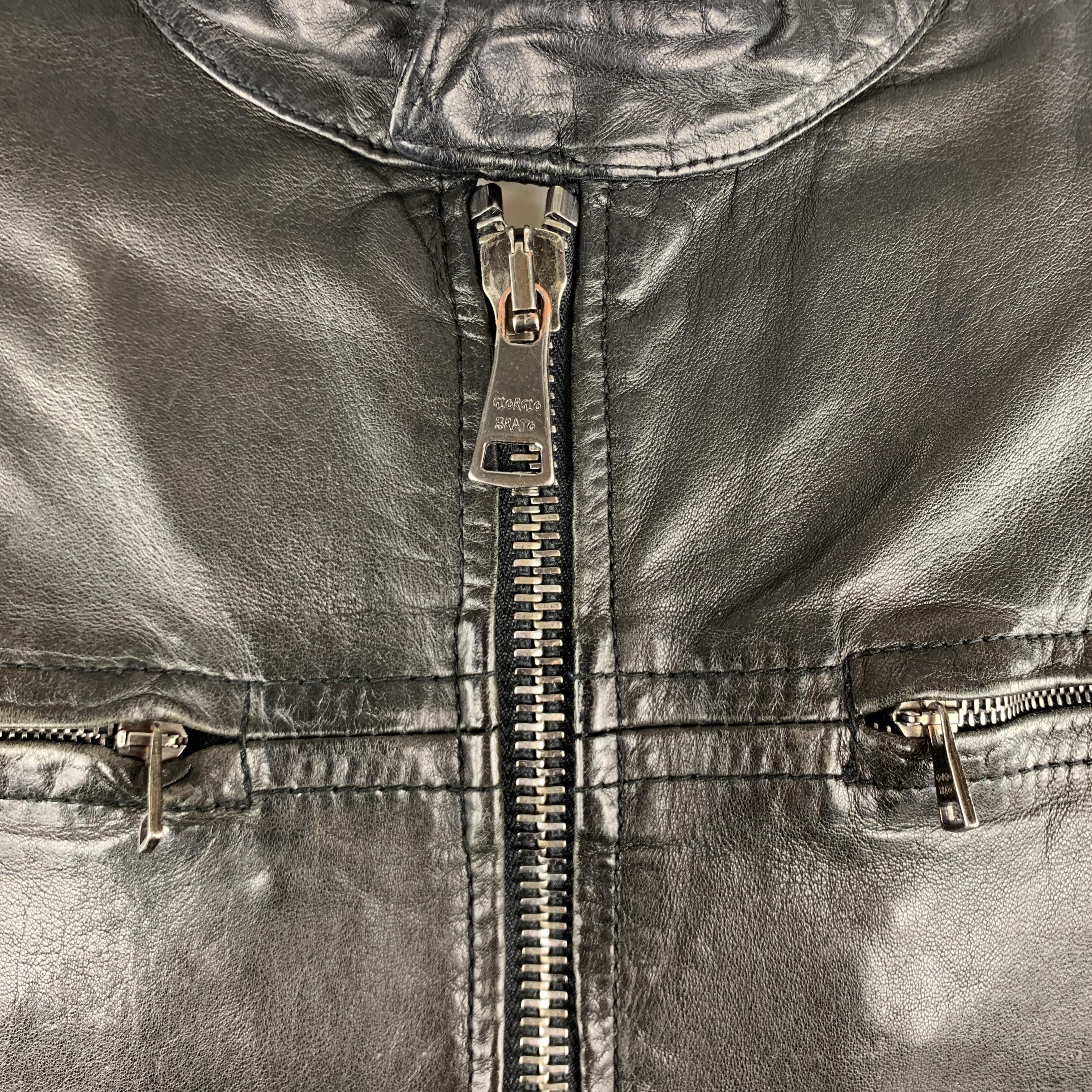 GIORGIO BRATO Size S Black Solid Leather Full Zip Jacket In Good Condition In San Francisco, CA