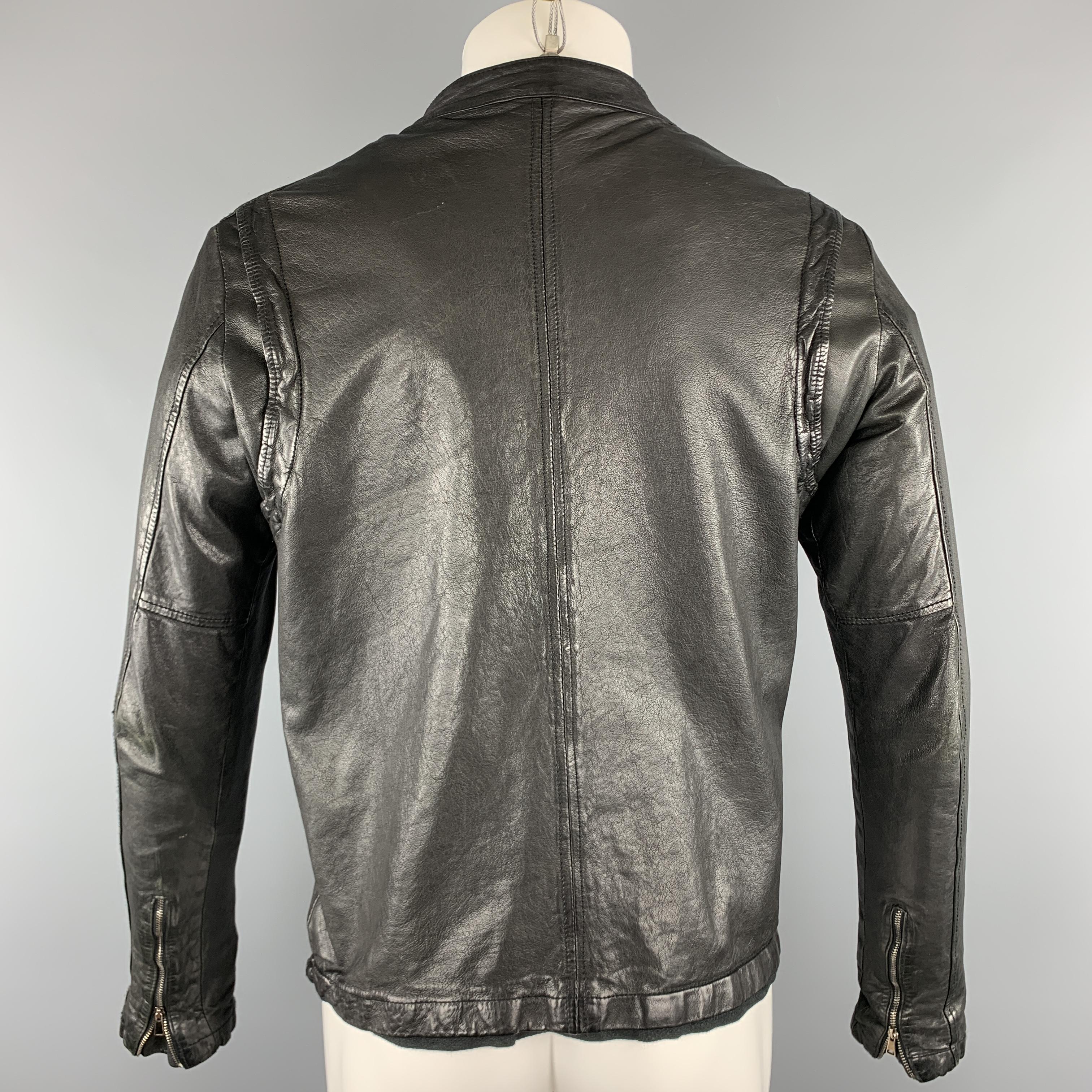 GIORGIO BRATO Size S Black Solid Leather Full Zip Jacket 1