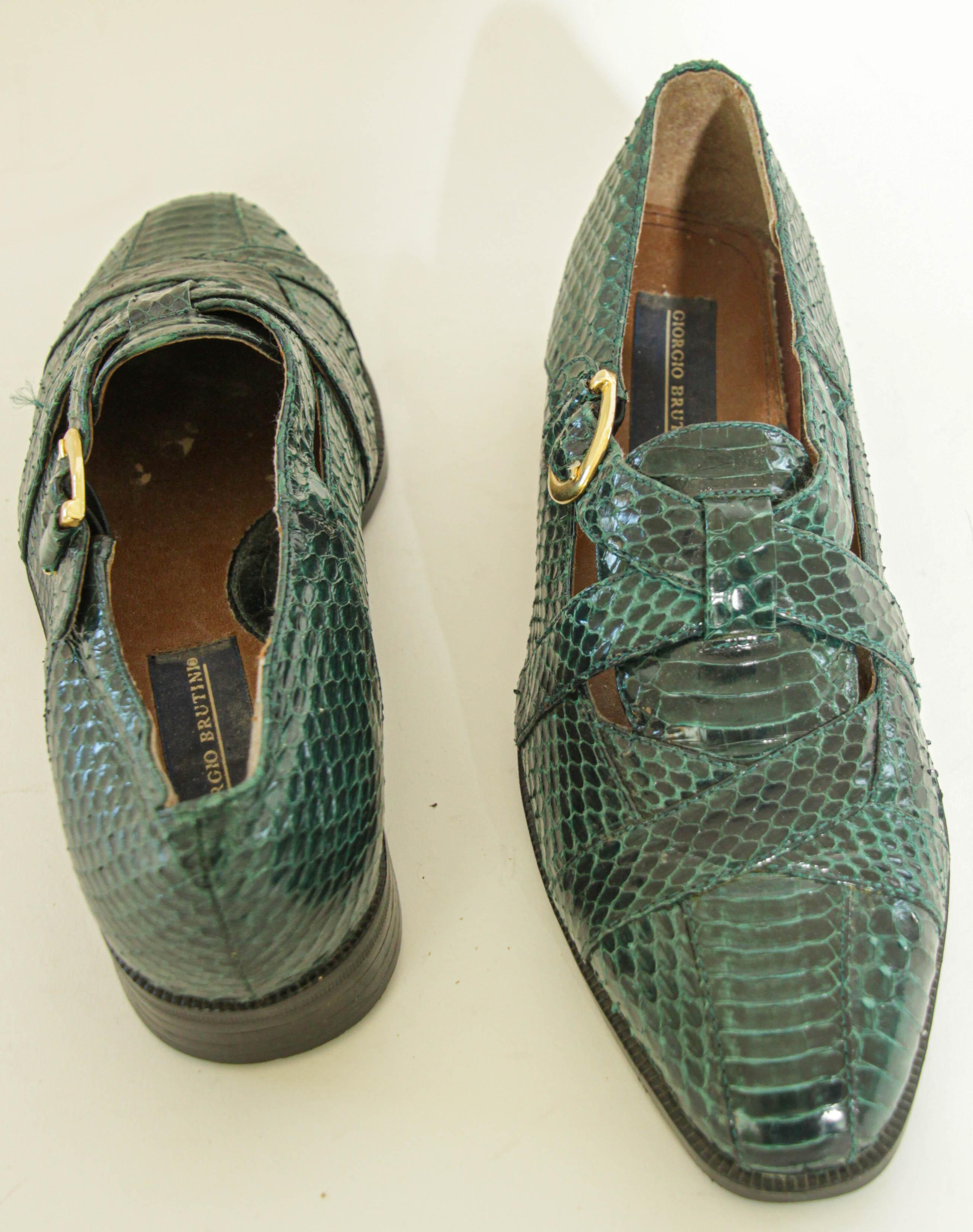 Giorgio Brutini Dark Green Genuine Snake and Leather Buckled Men's Shoes For Sale 6