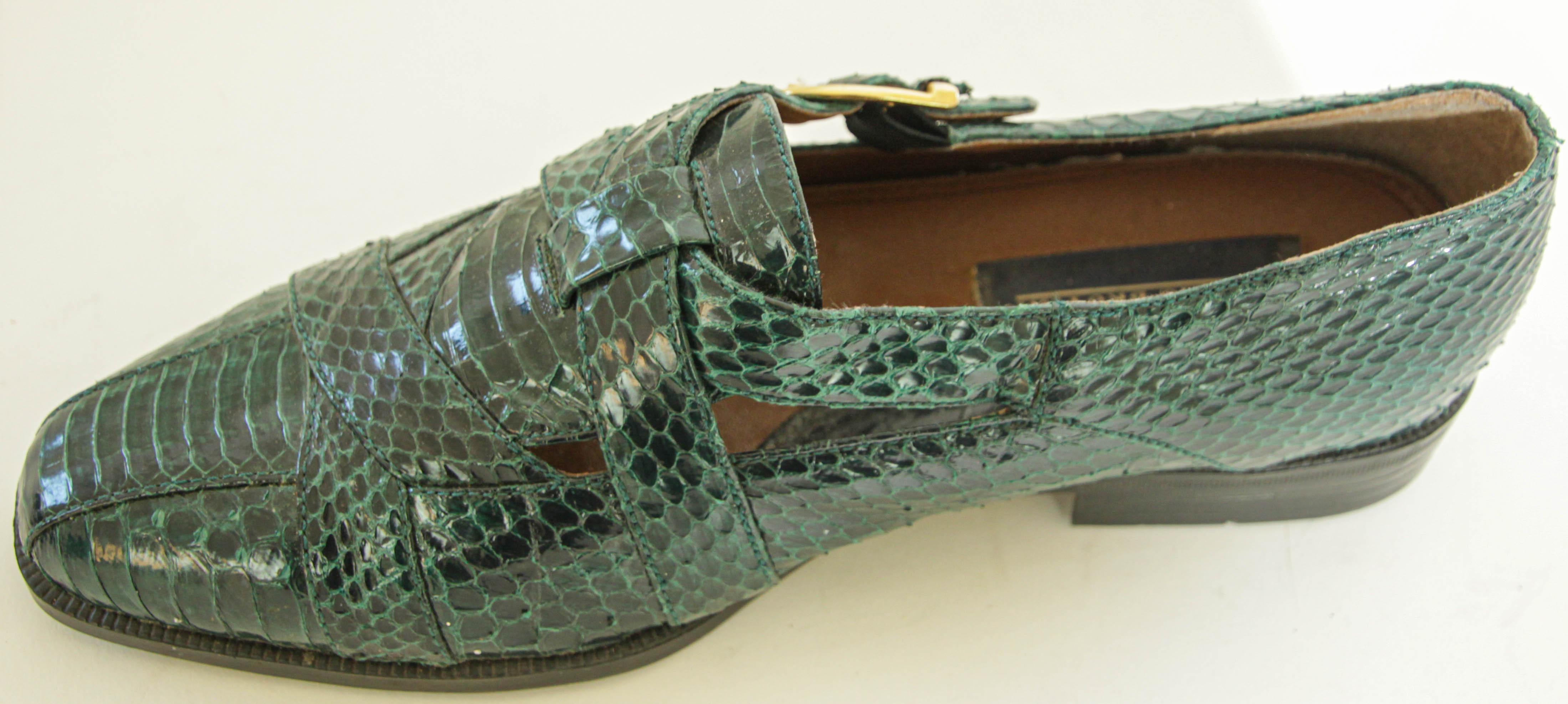 Giorgio Brutini Dark Green Genuine Snake and Leather Buckled Men's Shoes For Sale 7