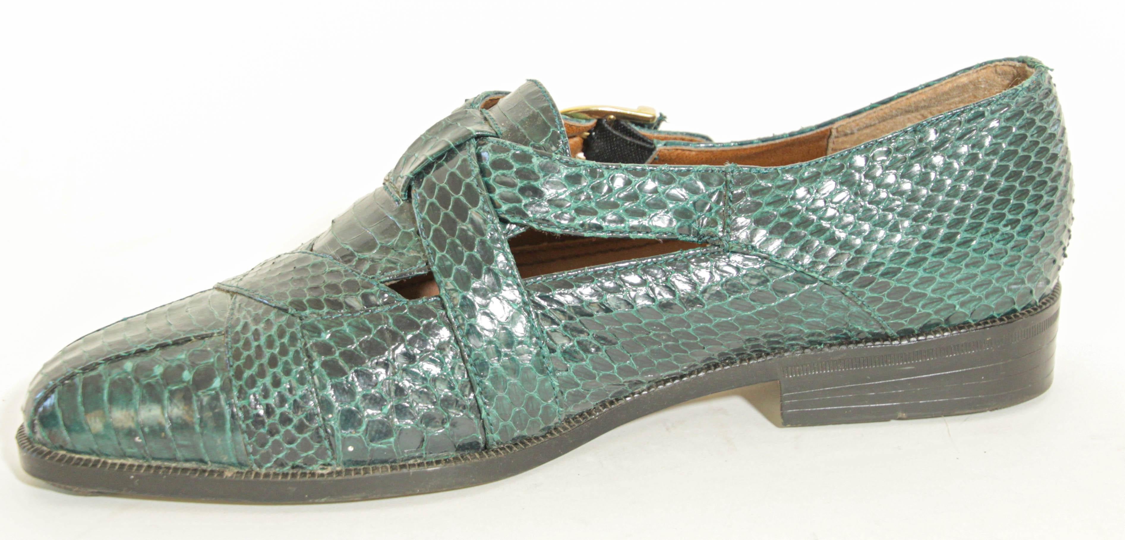 Giorgio Brutini Dark Green Genuine Snake and Leather Buckled Men's Shoes For Sale 8