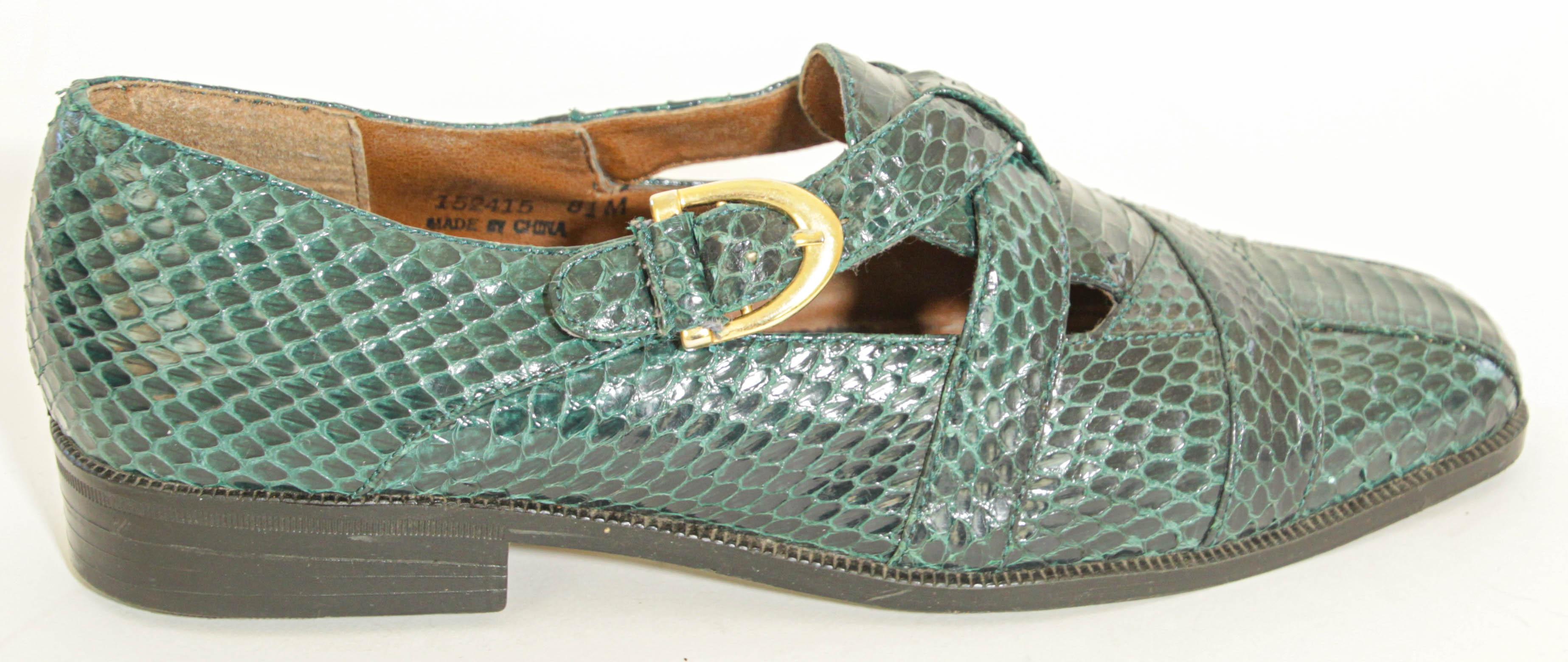 Giorgio Brutini Dark Green Genuine Snake and Leather Buckled Men's Shoes For Sale 9
