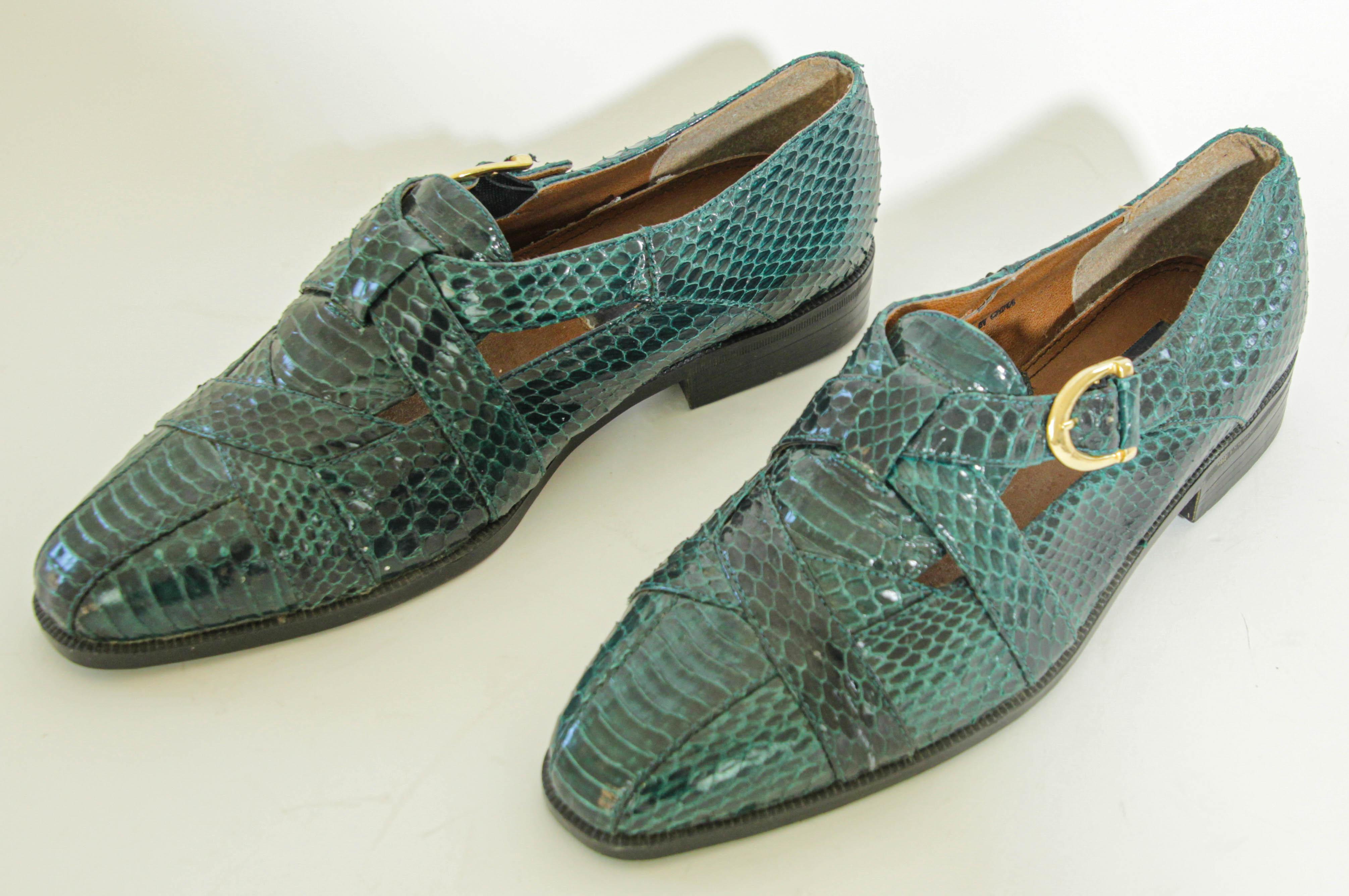 Giorgio Brutini Dark Green Genuine Snake and Leather Buckled Men's Shoes For Sale 10