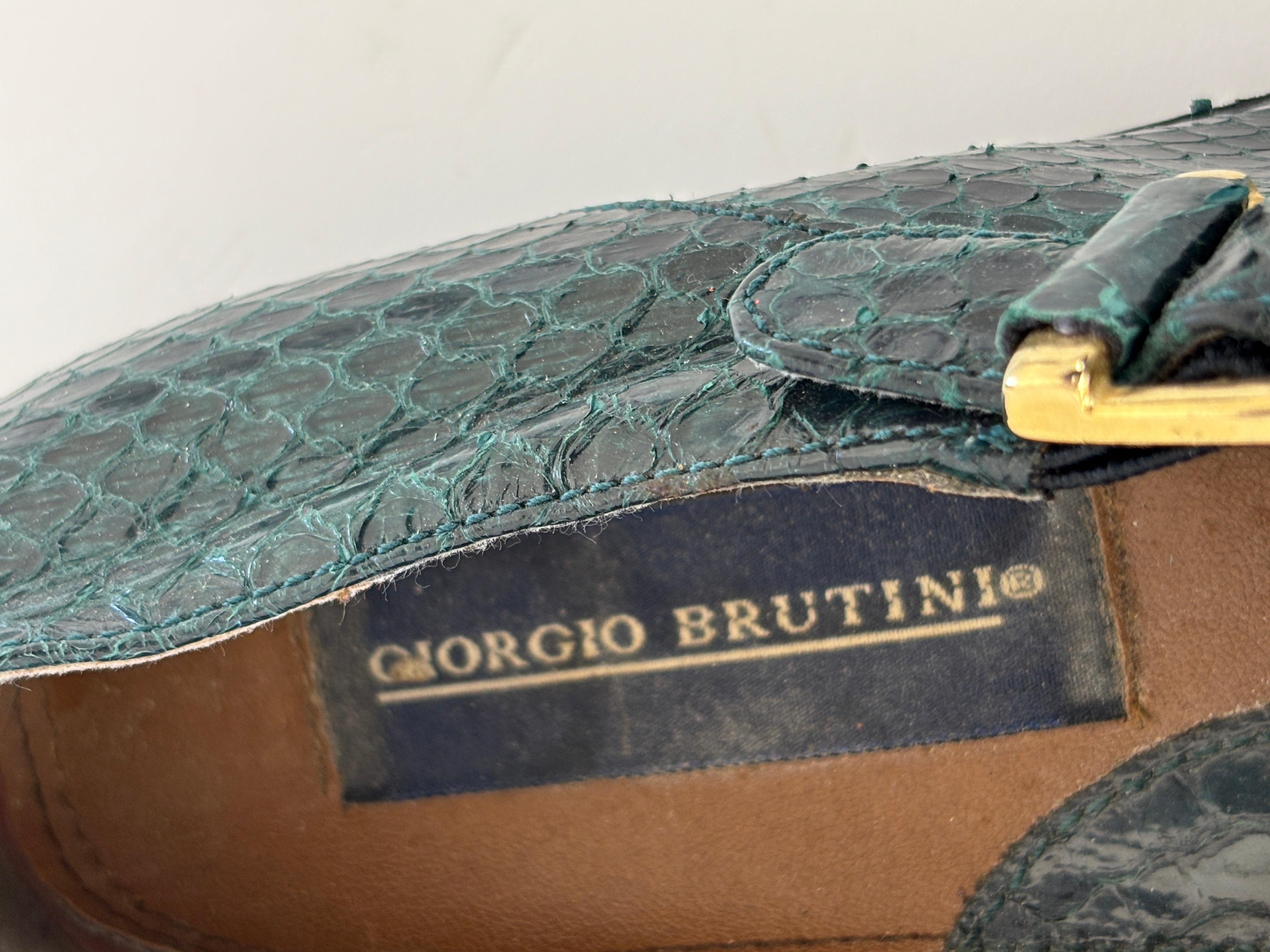Giorgio Brutini Dark Green Genuine Snake and Leather Buckled Men's Shoes For Sale 13