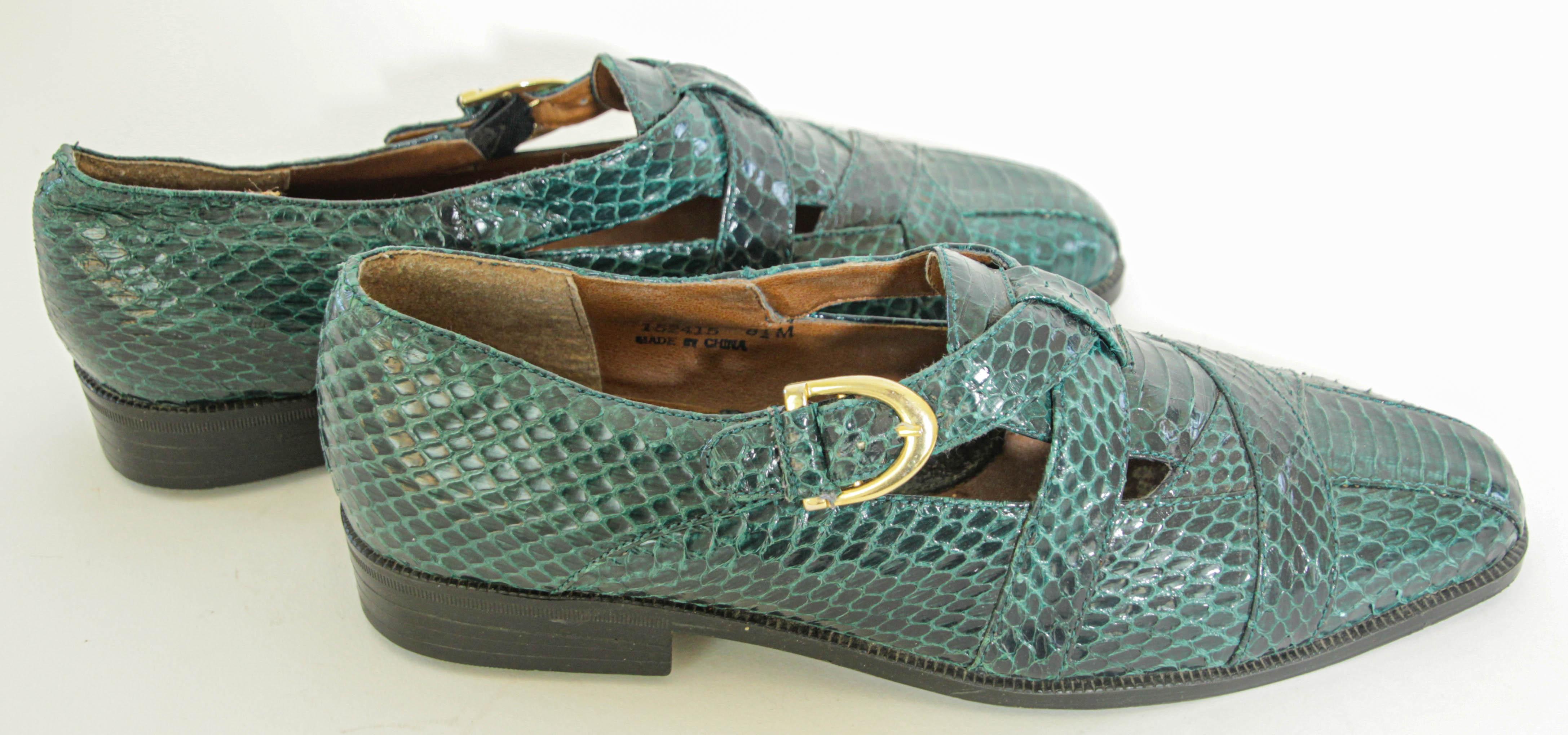 Gray Giorgio Brutini Dark Green Genuine Snake and Leather Buckled Men's Shoes For Sale