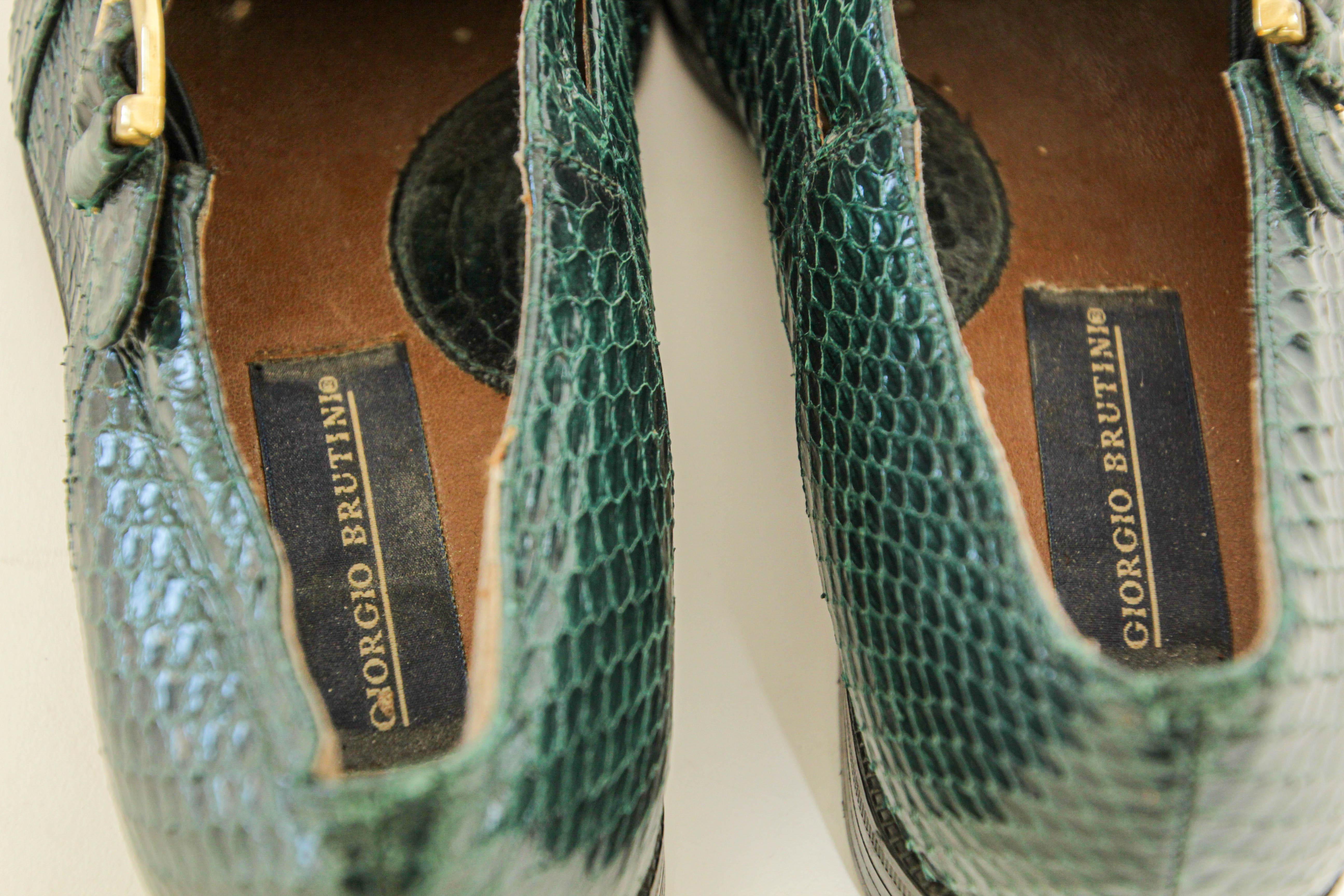 Giorgio Brutini Dark Green Genuine Snake and Leather Buckled Men's Shoes For Sale 1