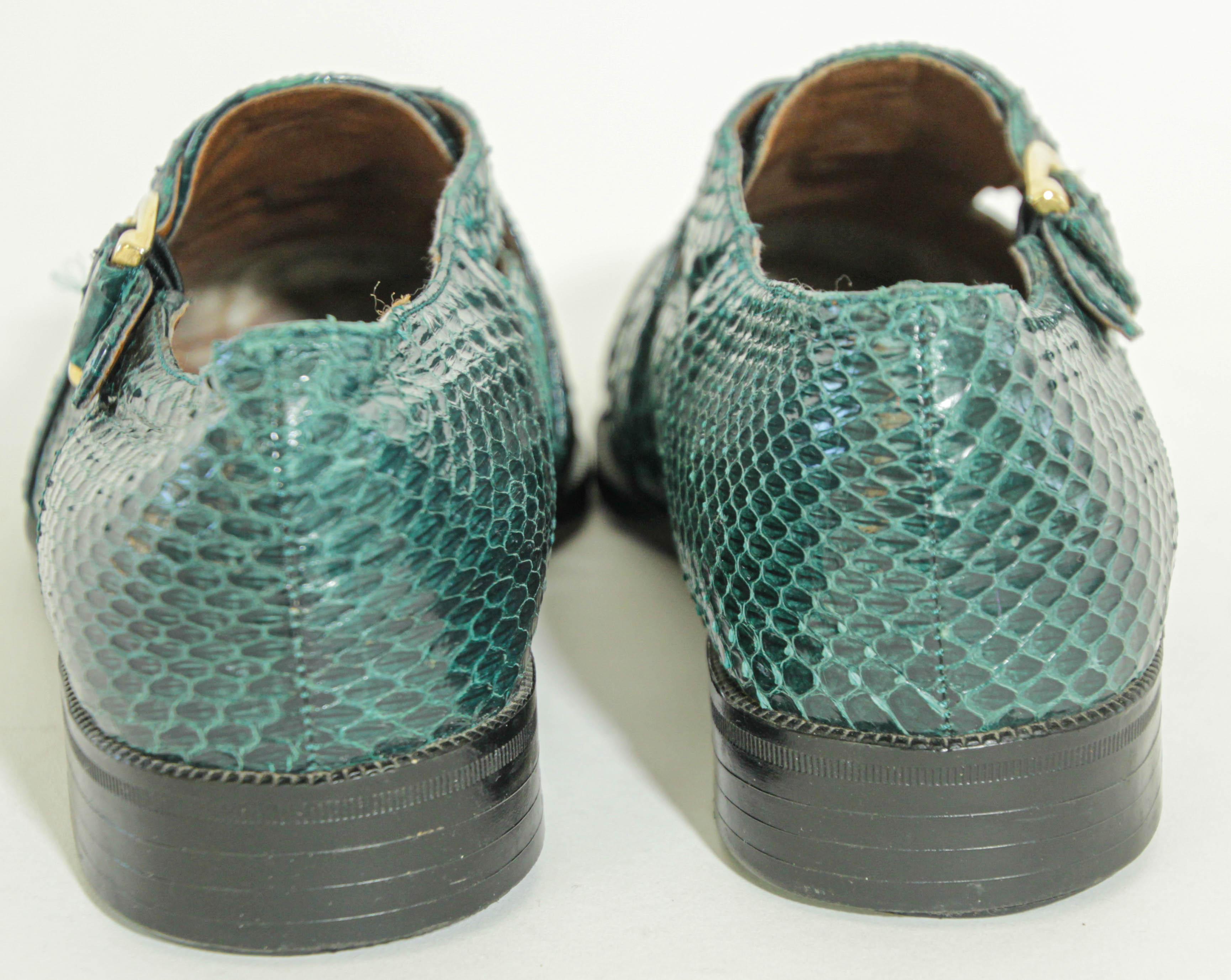 Giorgio Brutini Dark Green Genuine Snake and Leather Buckled Men's Shoes For Sale 3