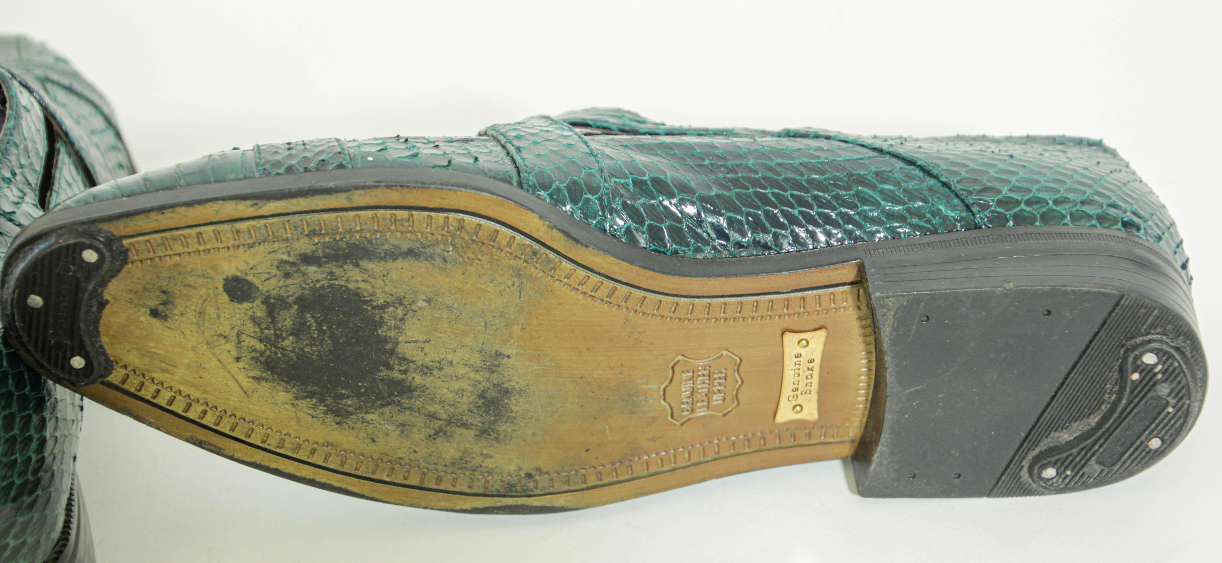 Giorgio Brutini Dark Green Genuine Snake and Leather Buckled Men's Shoes For Sale 4
