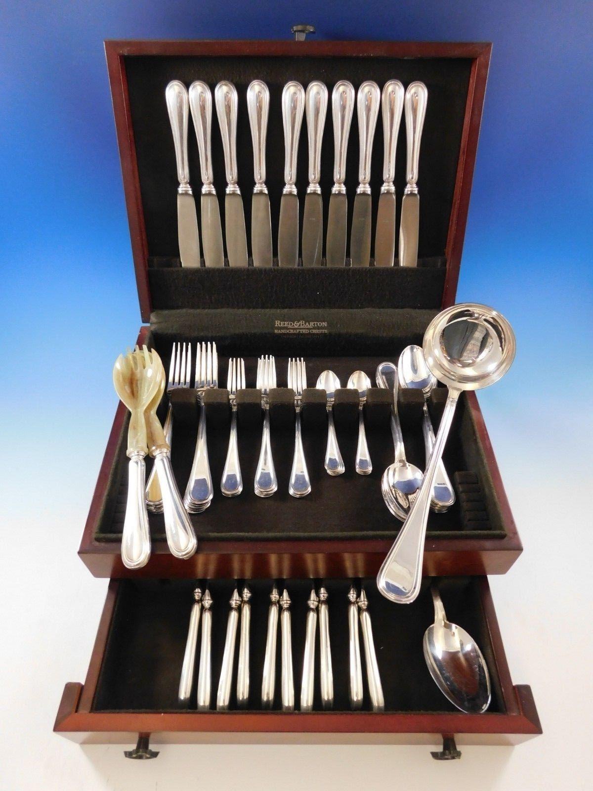 Outstanding dinner size Giorgio by Zaramella Argenti Italy 800 silver flatware set, 63 pieces. This set includes:

Ten dinner size knives, 9 3/4