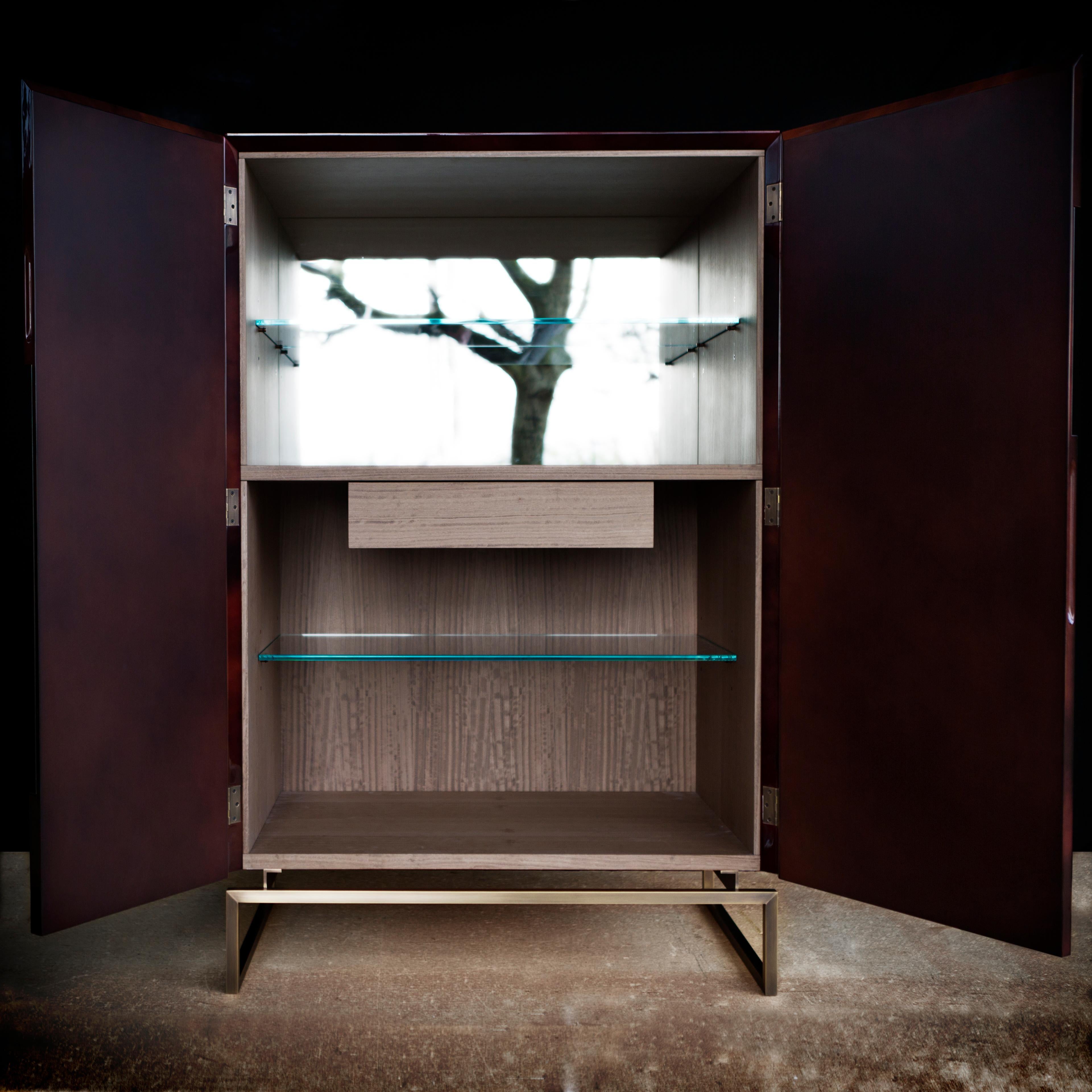 Contemporary Giorgio Cabinet in Wood and Bronze Finish For Sale