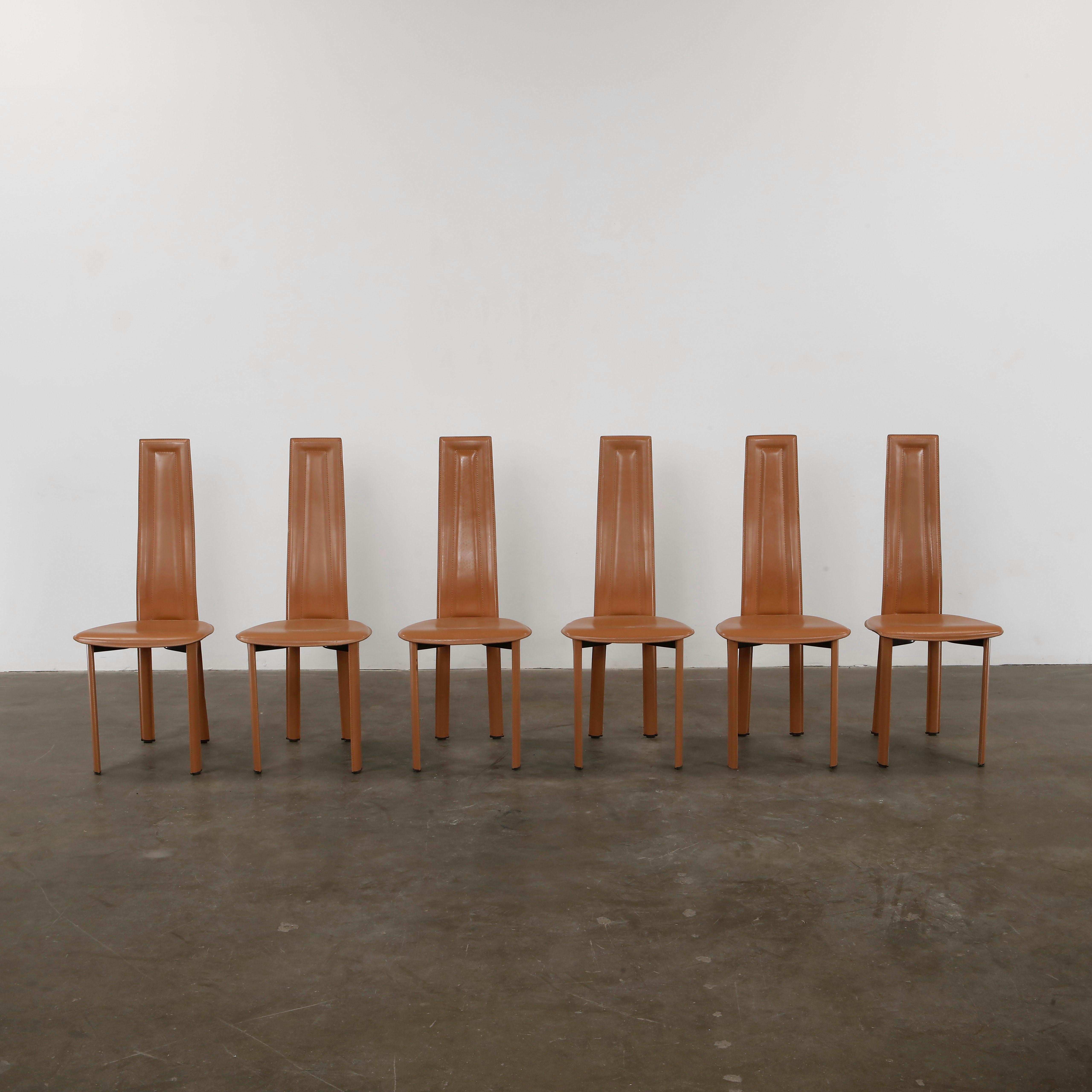 Mid-Century Modern Giorgio Cattelan for Cattelan, Set Of Six  High Back Dining Room Chairs, 1980s For Sale