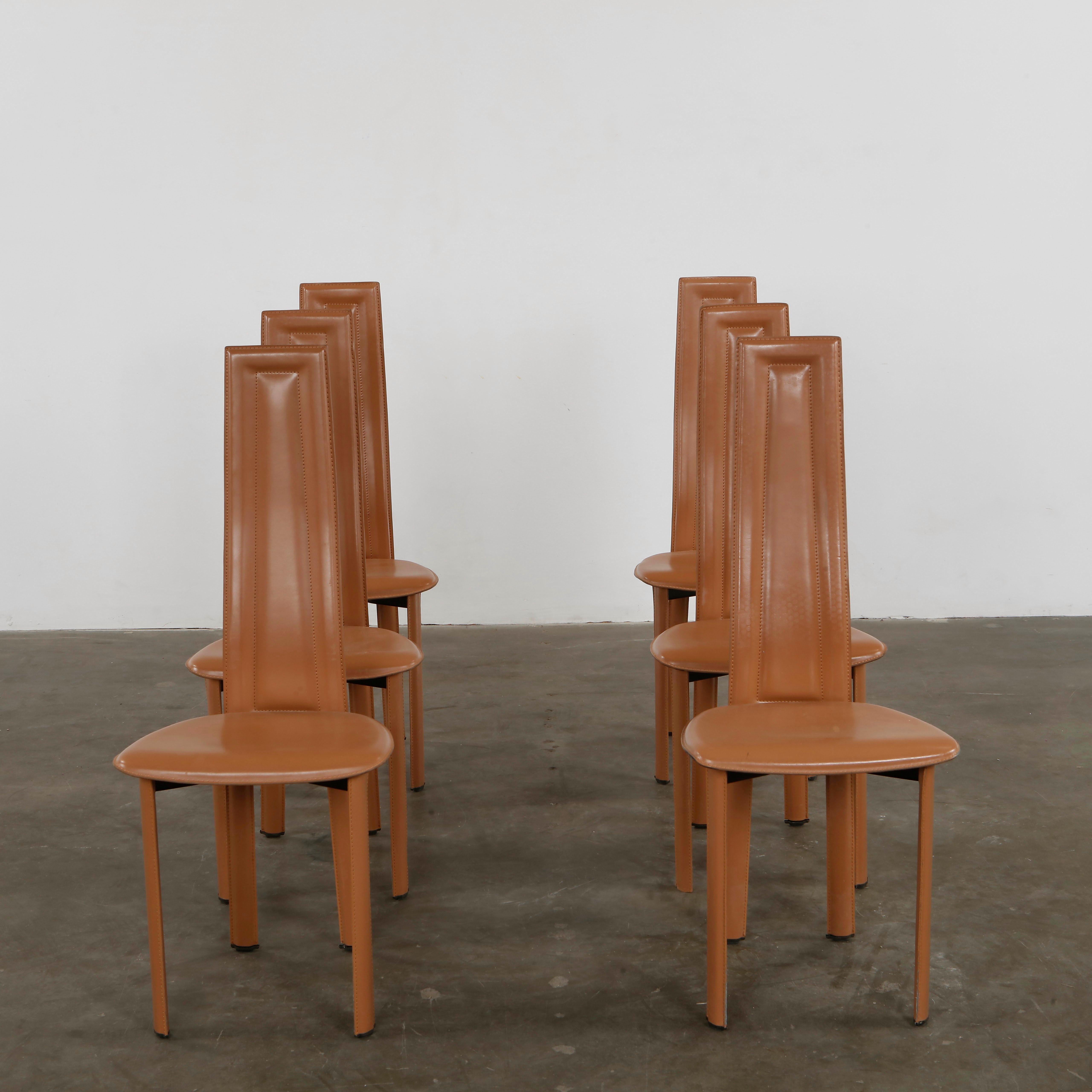 Metal Giorgio Cattelan for Cattelan, Set Of Six  High Back Dining Room Chairs, 1980s For Sale