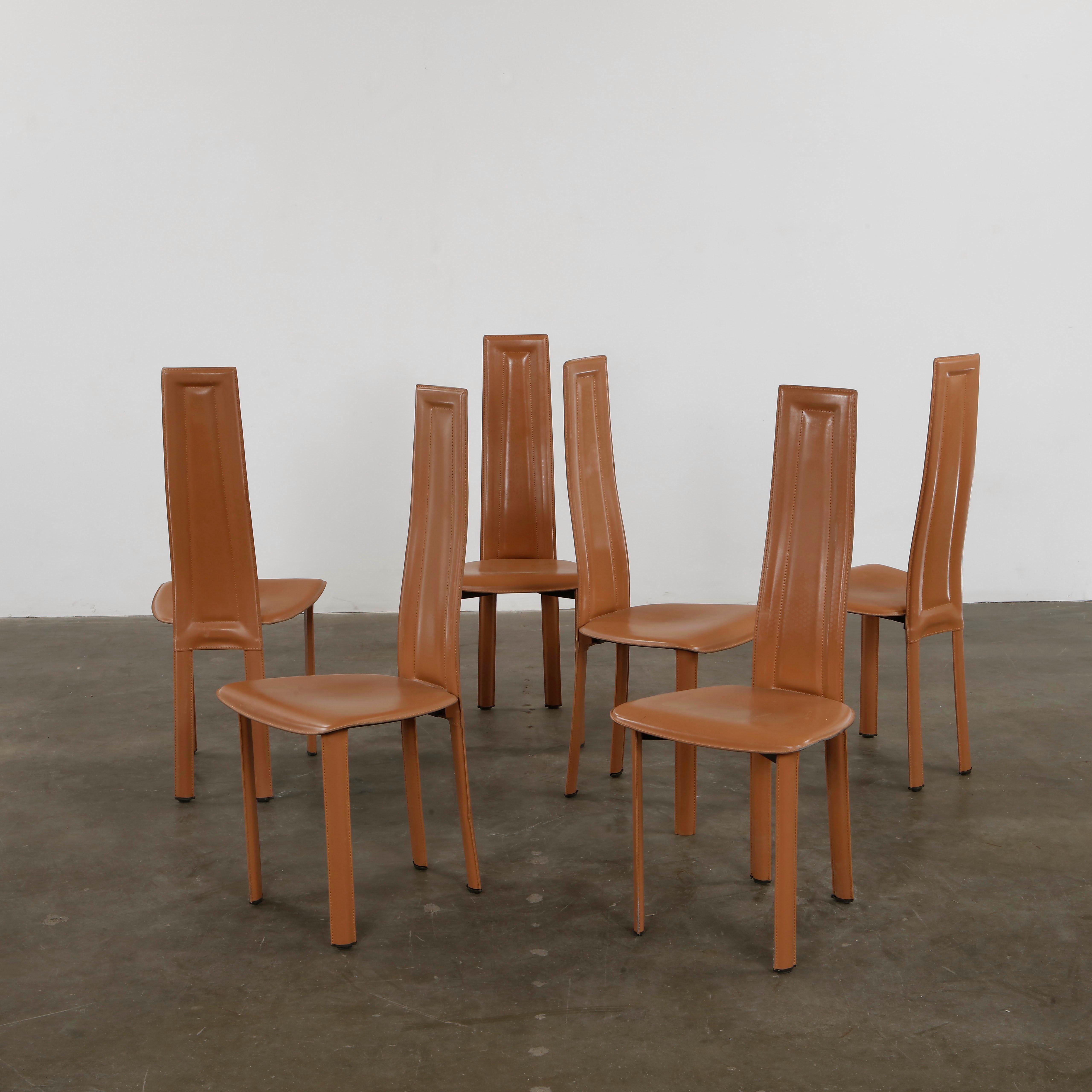 Giorgio Cattelan for Cattelan, Set Of Six  High Back Dining Room Chairs, 1980s For Sale 1